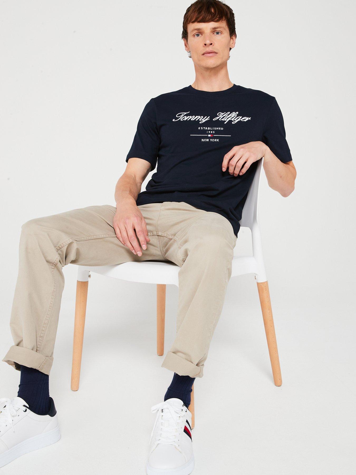  image of tommy-hilfiger-regular-fit-embroided-script-logo-t-shirt-navy