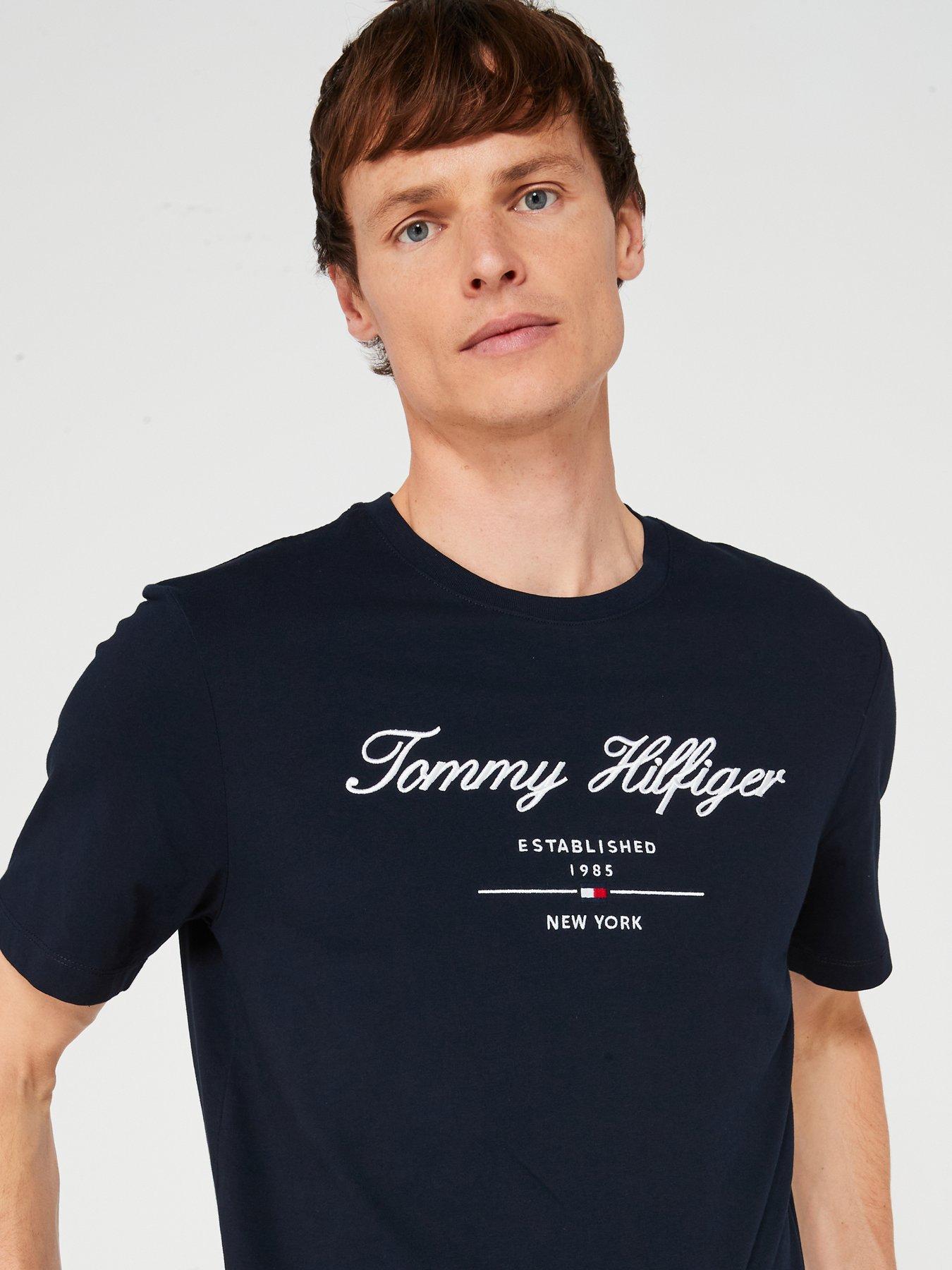  image of tommy-hilfiger-regular-fit-embroided-script-logo-t-shirt-navy