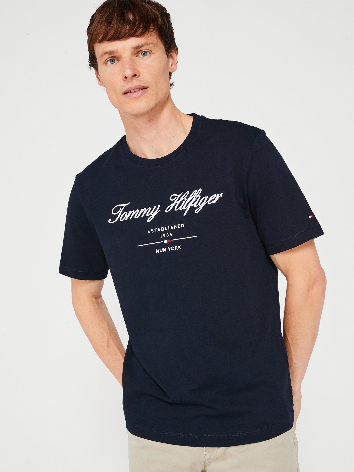  image of tommy-hilfiger-regular-fit-embroided-script-logo-t-shirt-navy
