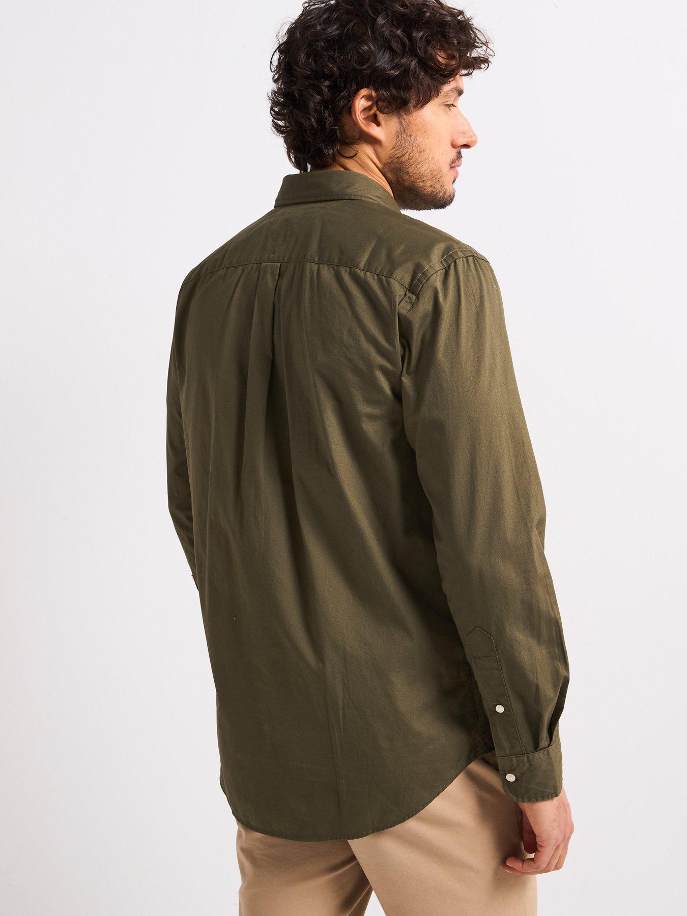  image of tommy-hilfiger-regular-fit-flex-poplin-solid-flag-logo-shirt-khaki