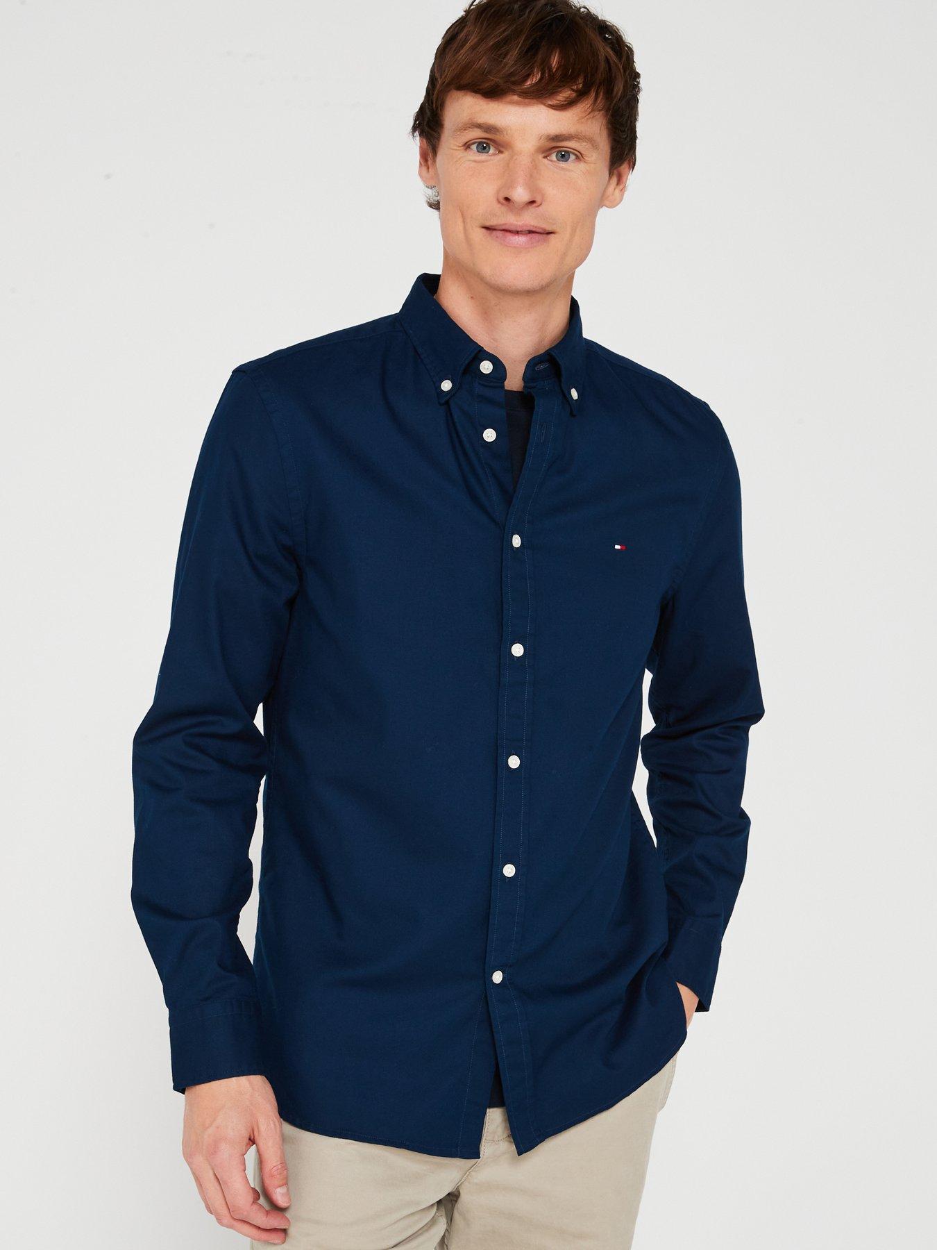  image of tommy-hilfiger-slim-fit-flex-dobby-flag-logo-shirt-navy