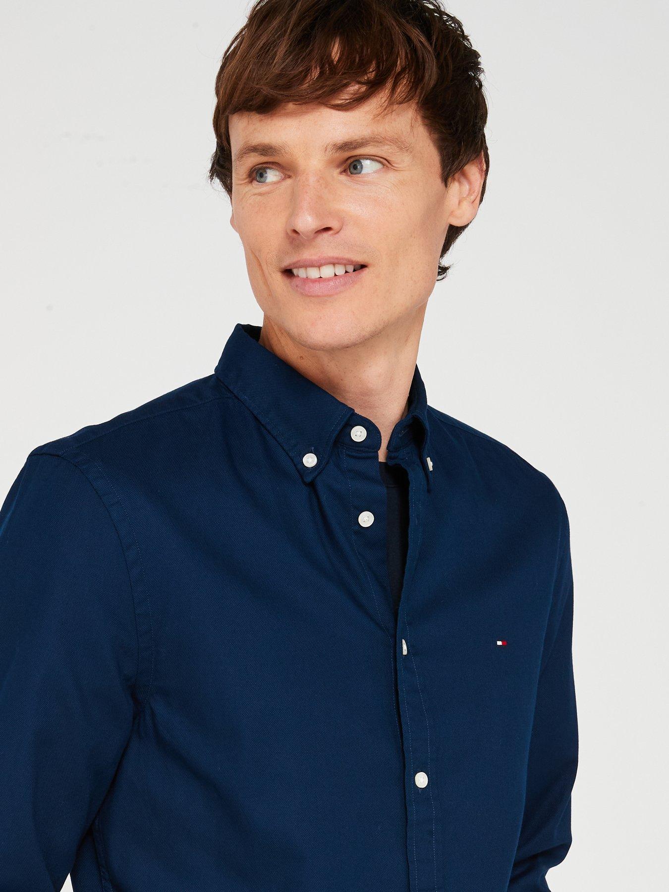  image of tommy-hilfiger-slim-fit-flex-dobby-flag-logo-shirt-navy