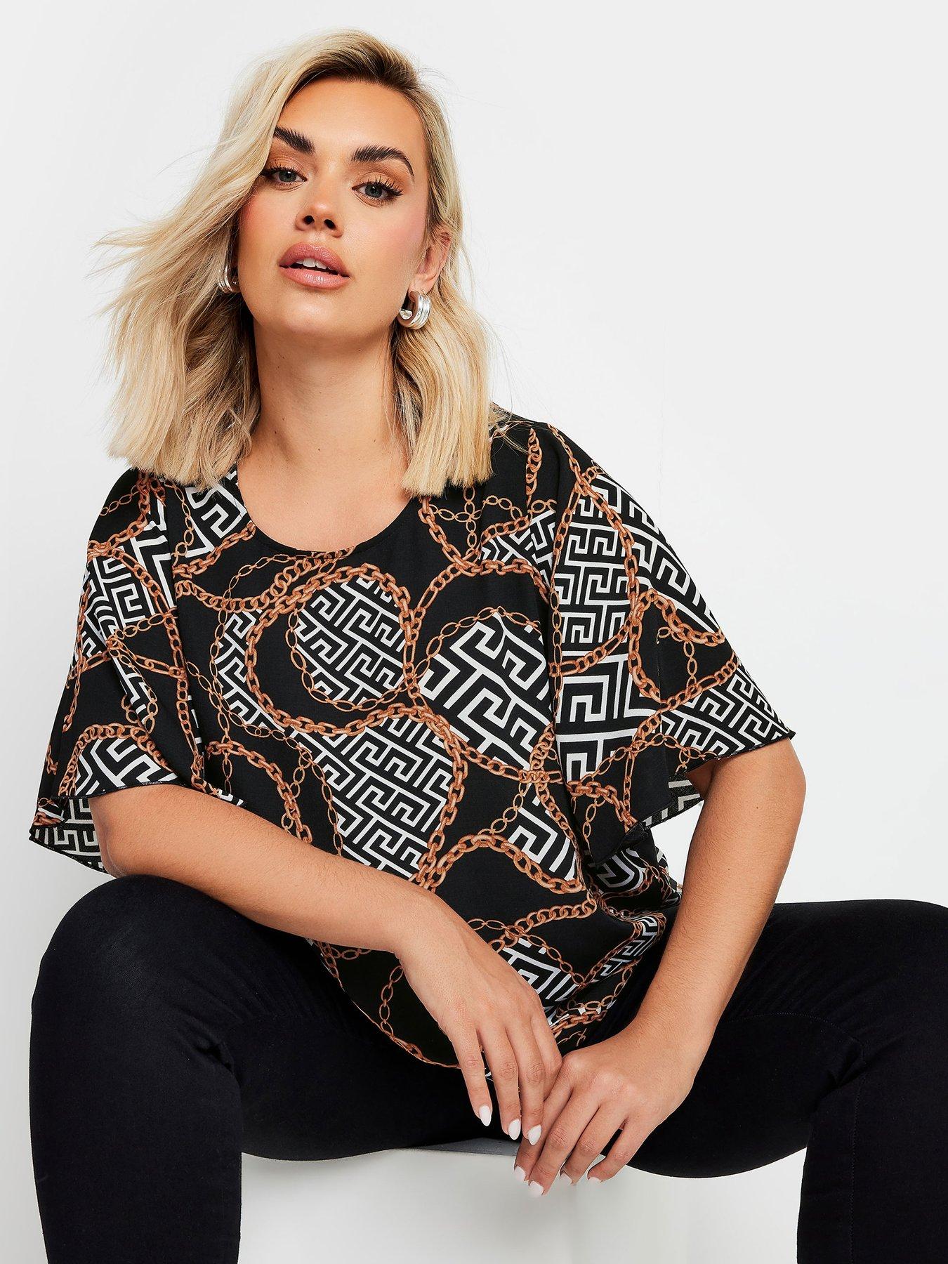 Yours Curve Chain Back Short Sleeve Blouse - Black