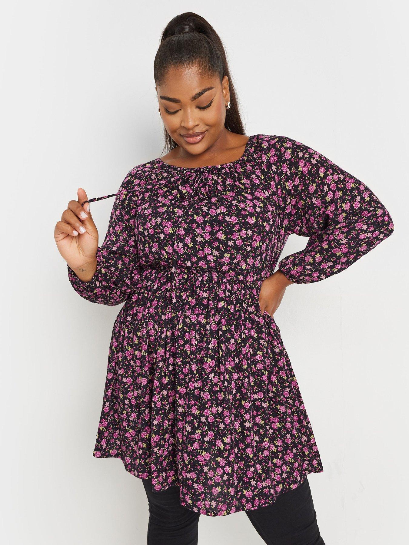 undefined Curve Crinkle Gypsy Tunic Floral
