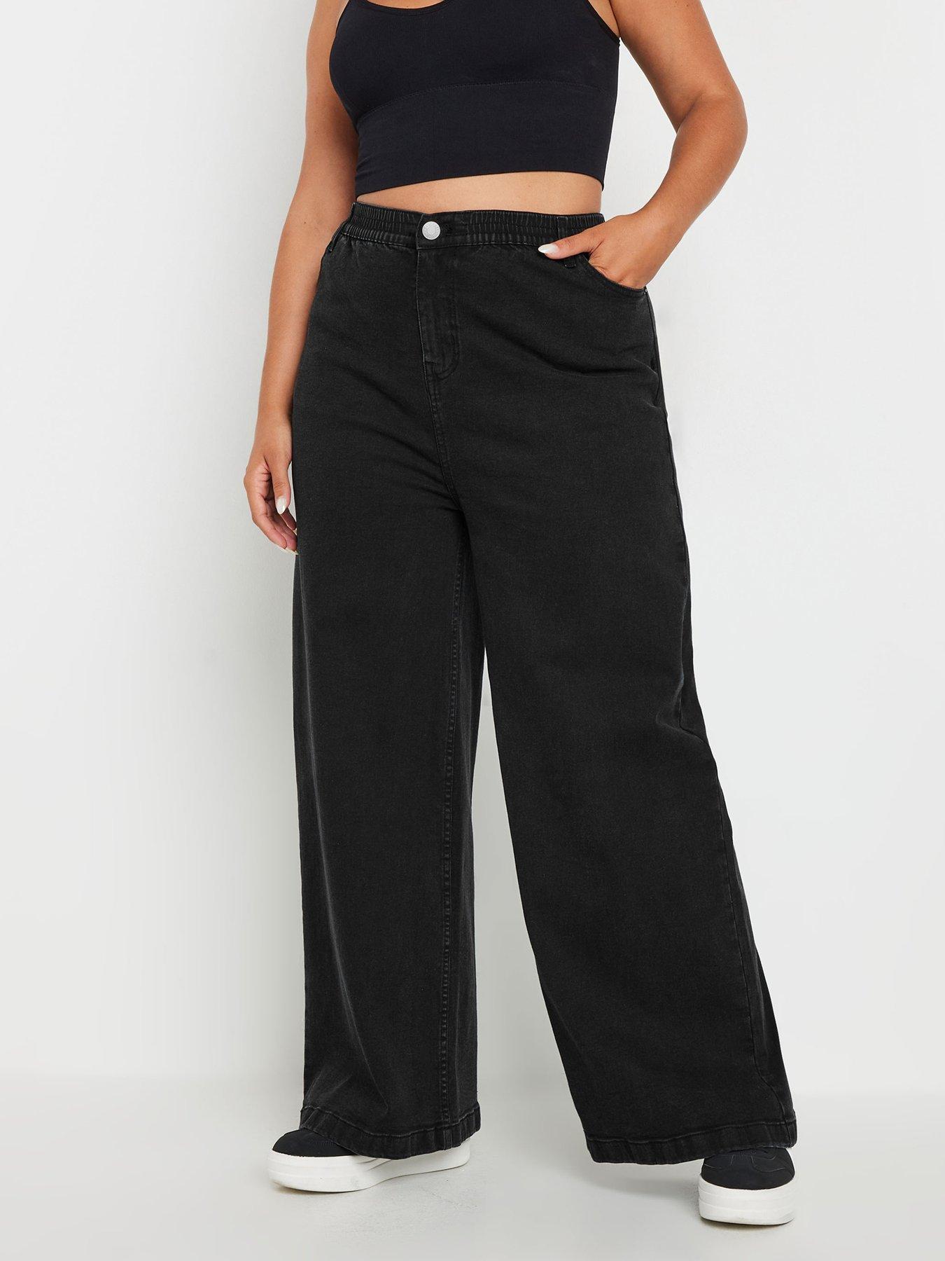 Yours Curve Wide Leg Pull On Puddle Jean - Black