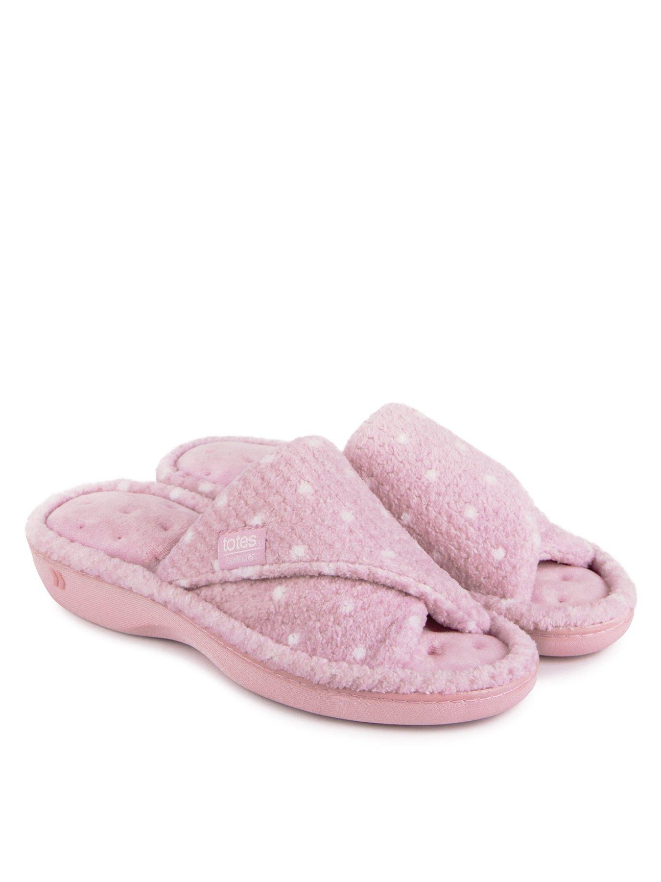TOTES Isotoner Popcorn Turnover Open Toe Slider Slippers Pink