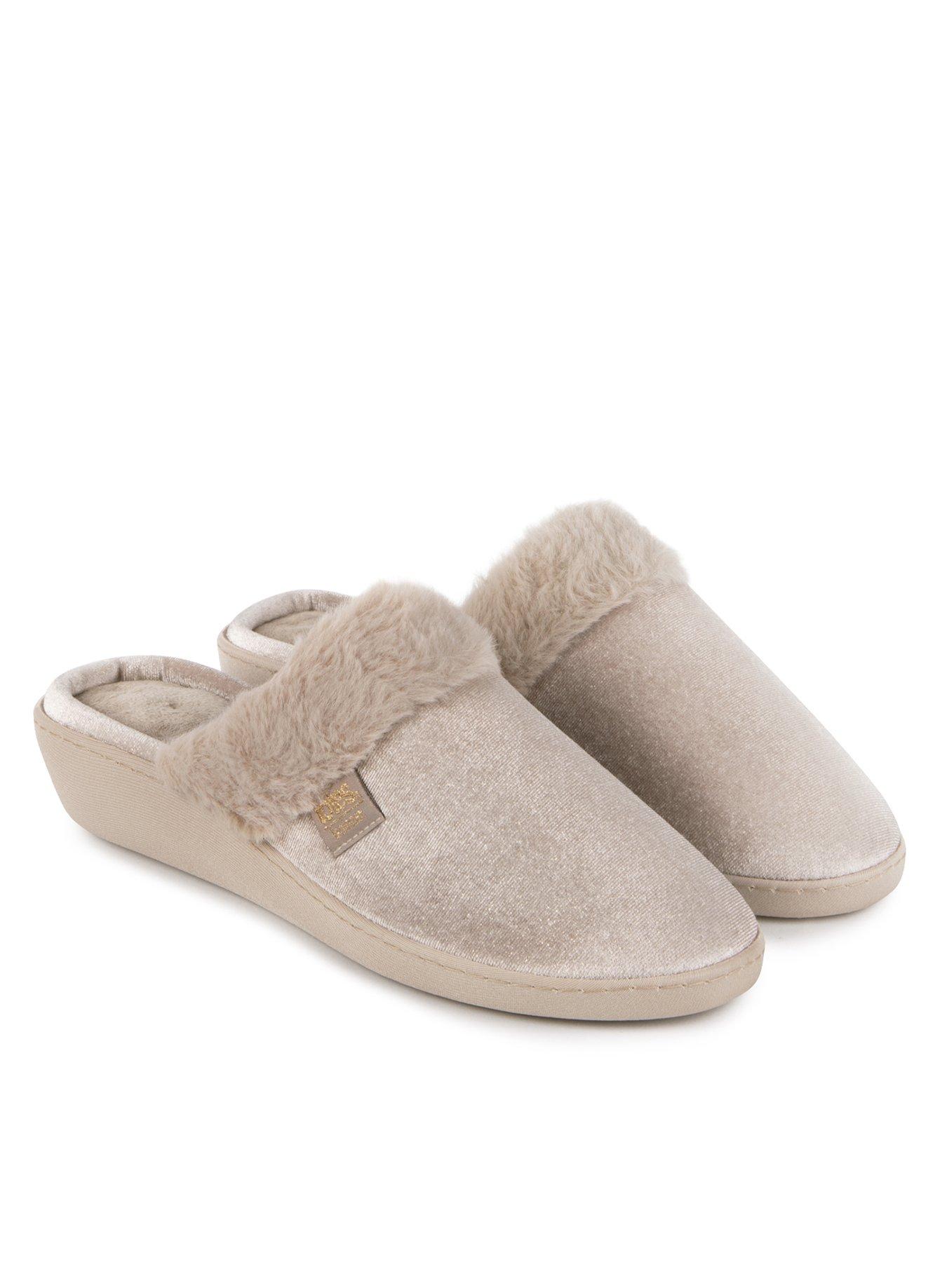 undefined Isotoner Sparkle Velour Heeled Mule Slippers - Mink