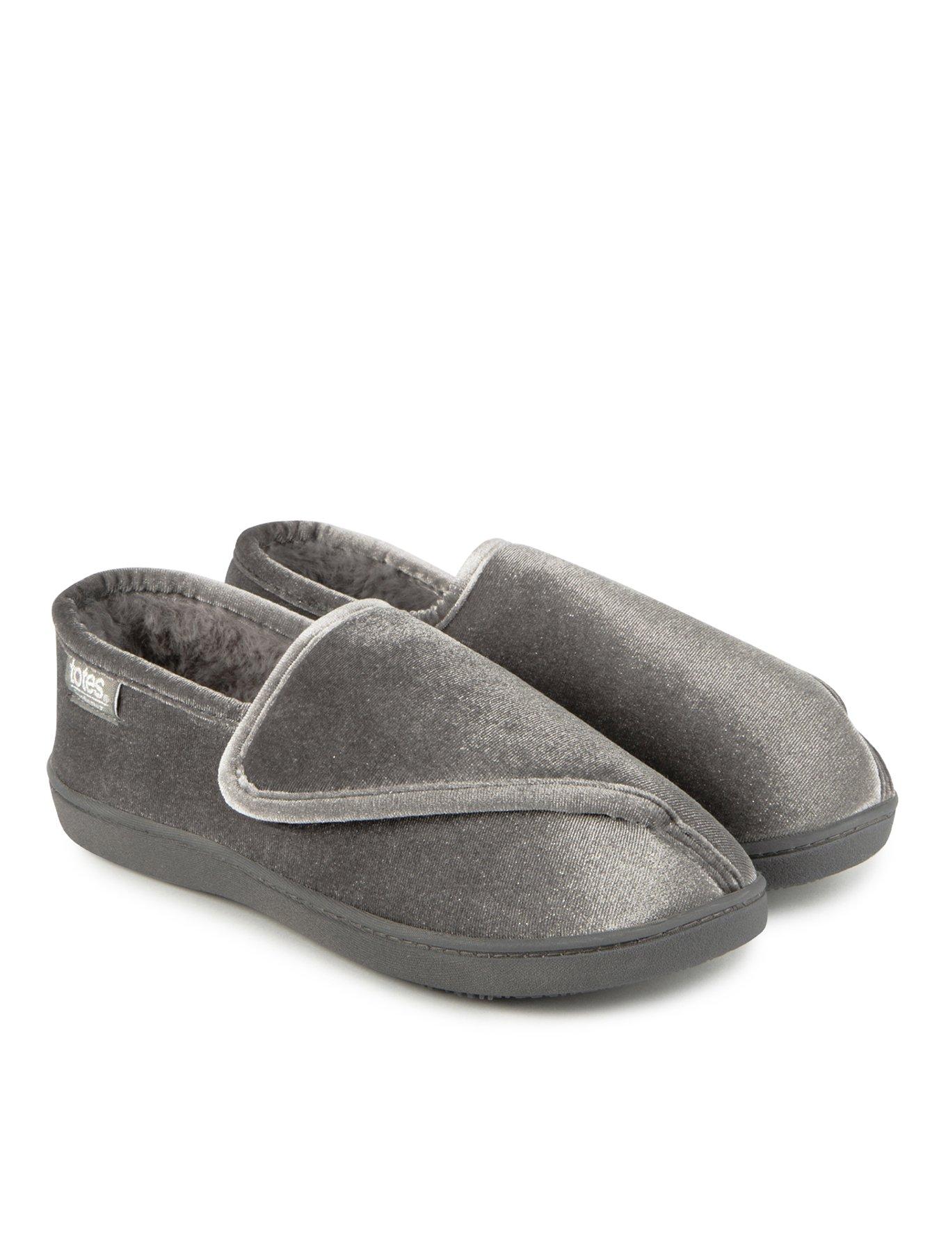totes-isotoner-sparkle-velour-slippers-with-velcro-tab-grey