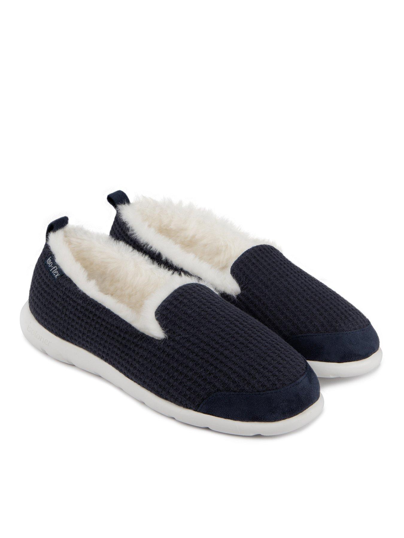 totes-isotoner-isoflex-waffle-full-back-slippers-navy