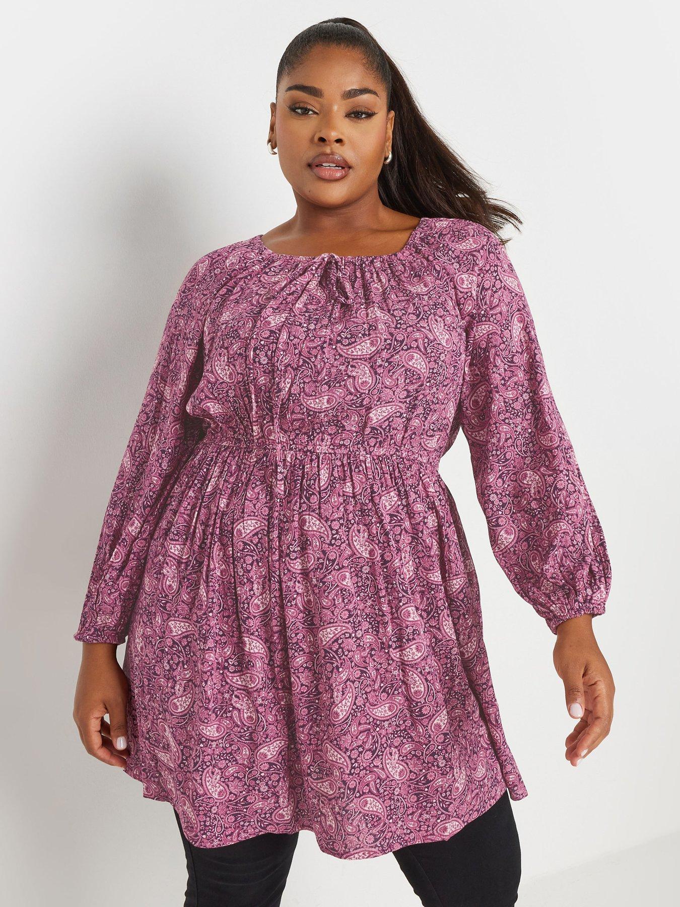 undefined Curve Crinkle Gypsy Tunic - Pink