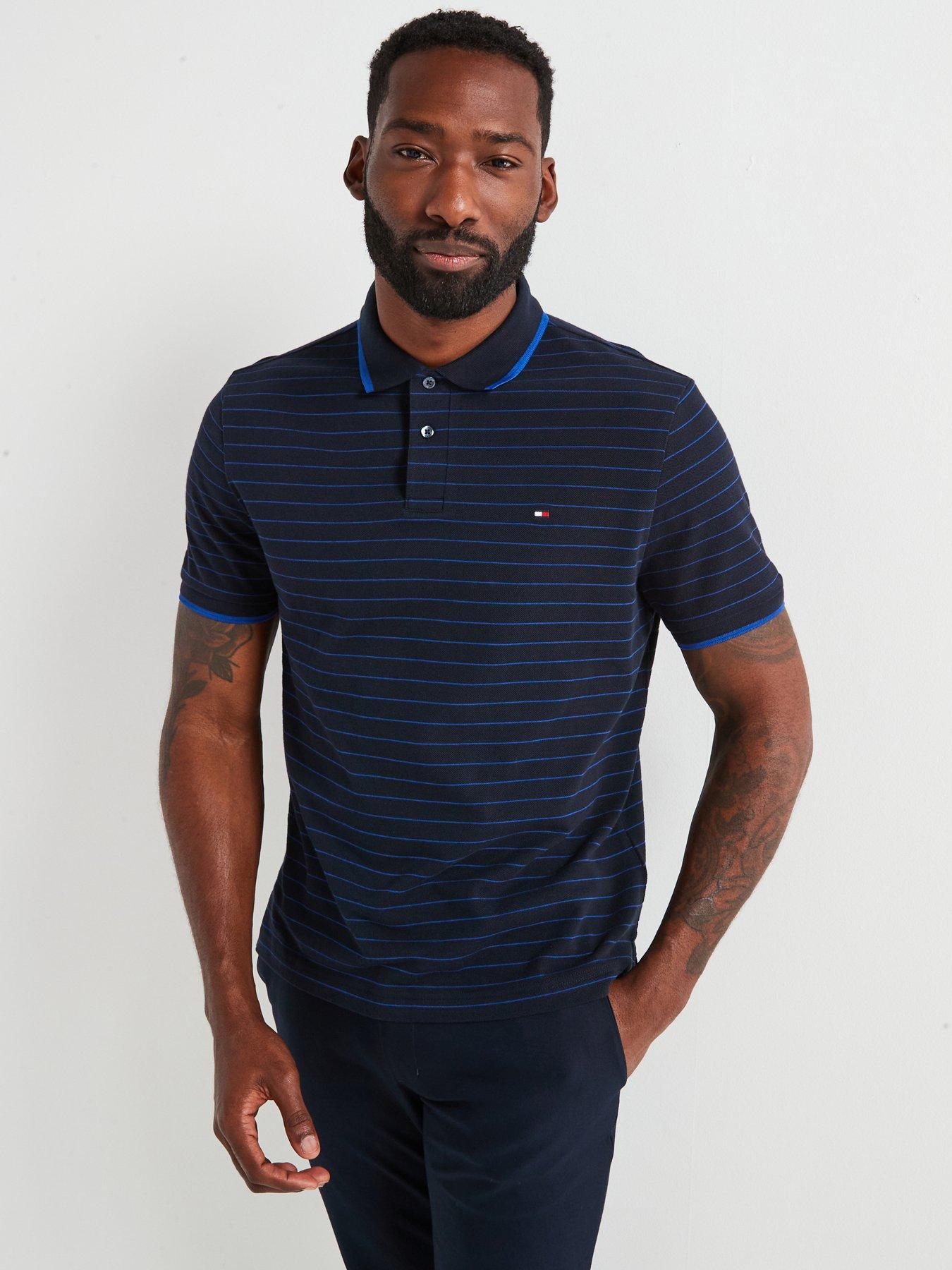  image of tommy-hilfiger-regular-fit-oxford-stripe-polo-shirt-navy