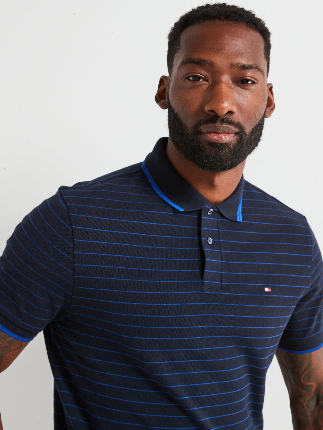  image of tommy-hilfiger-regular-fit-oxford-stripe-polo-shirt-navy