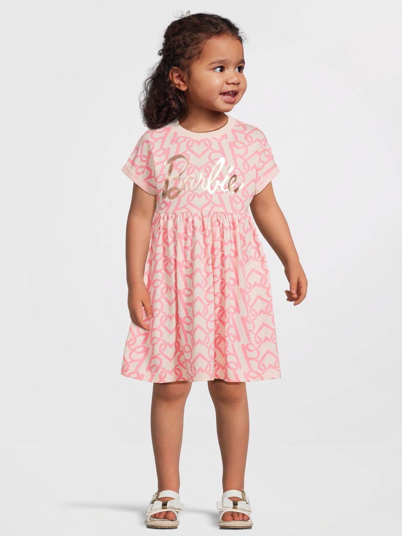barbie-foil-print-short-sleeve-dress-pink