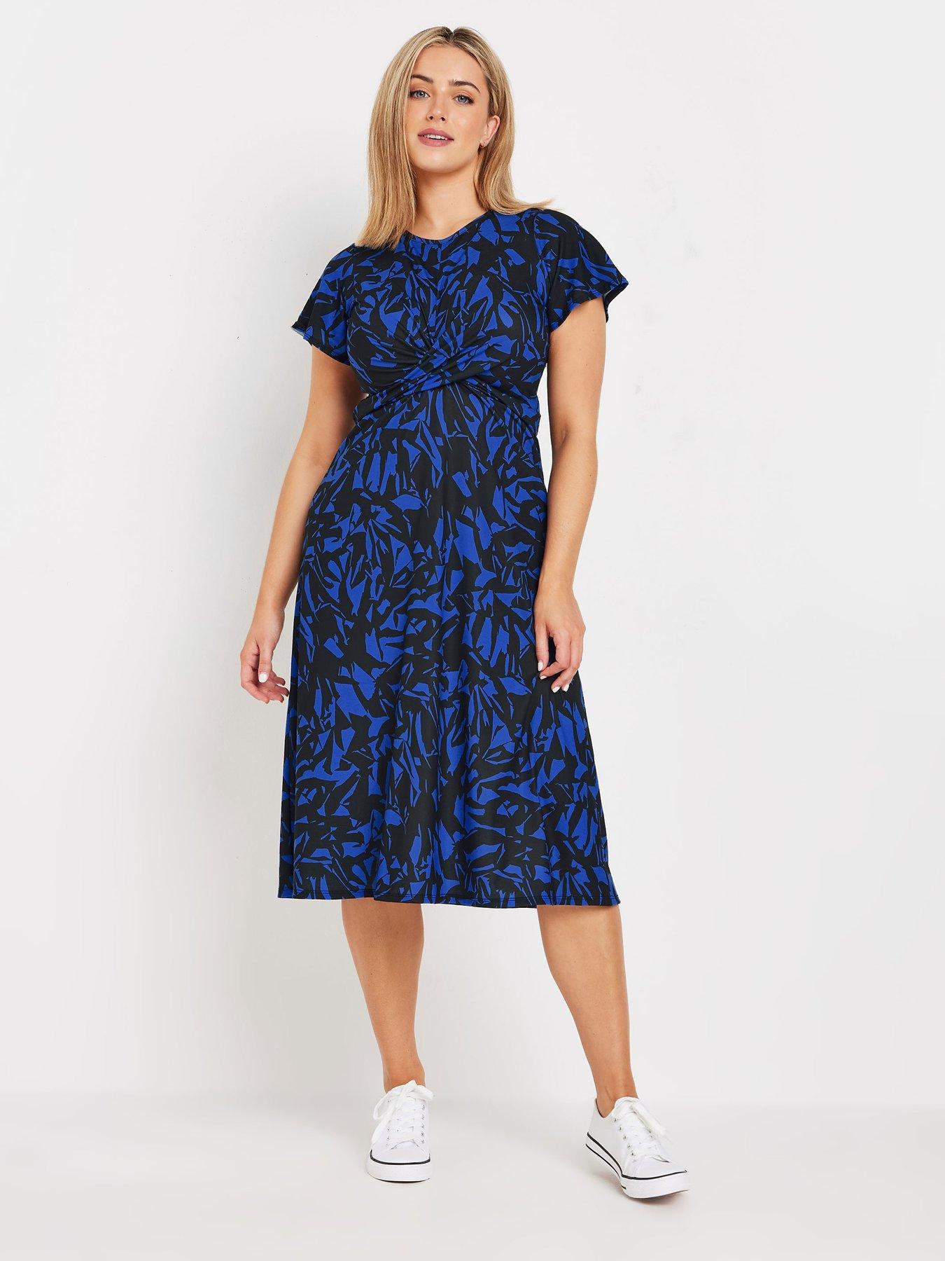 undefined Short Sleeve Twist Front Dress - Black/Blue