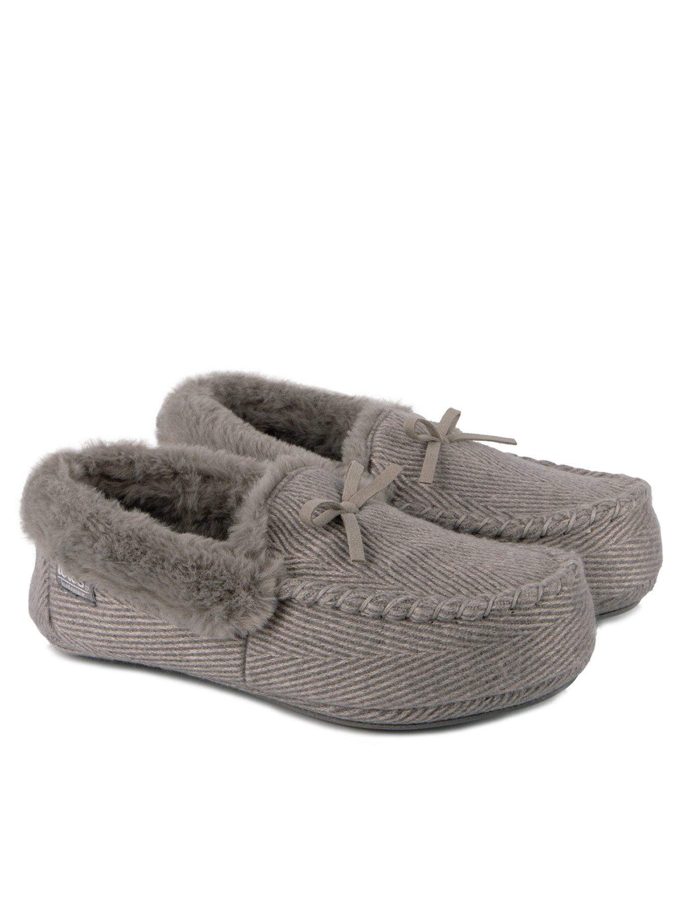 undefined Isotoner Herringbone Moccasin Slippers - Grey