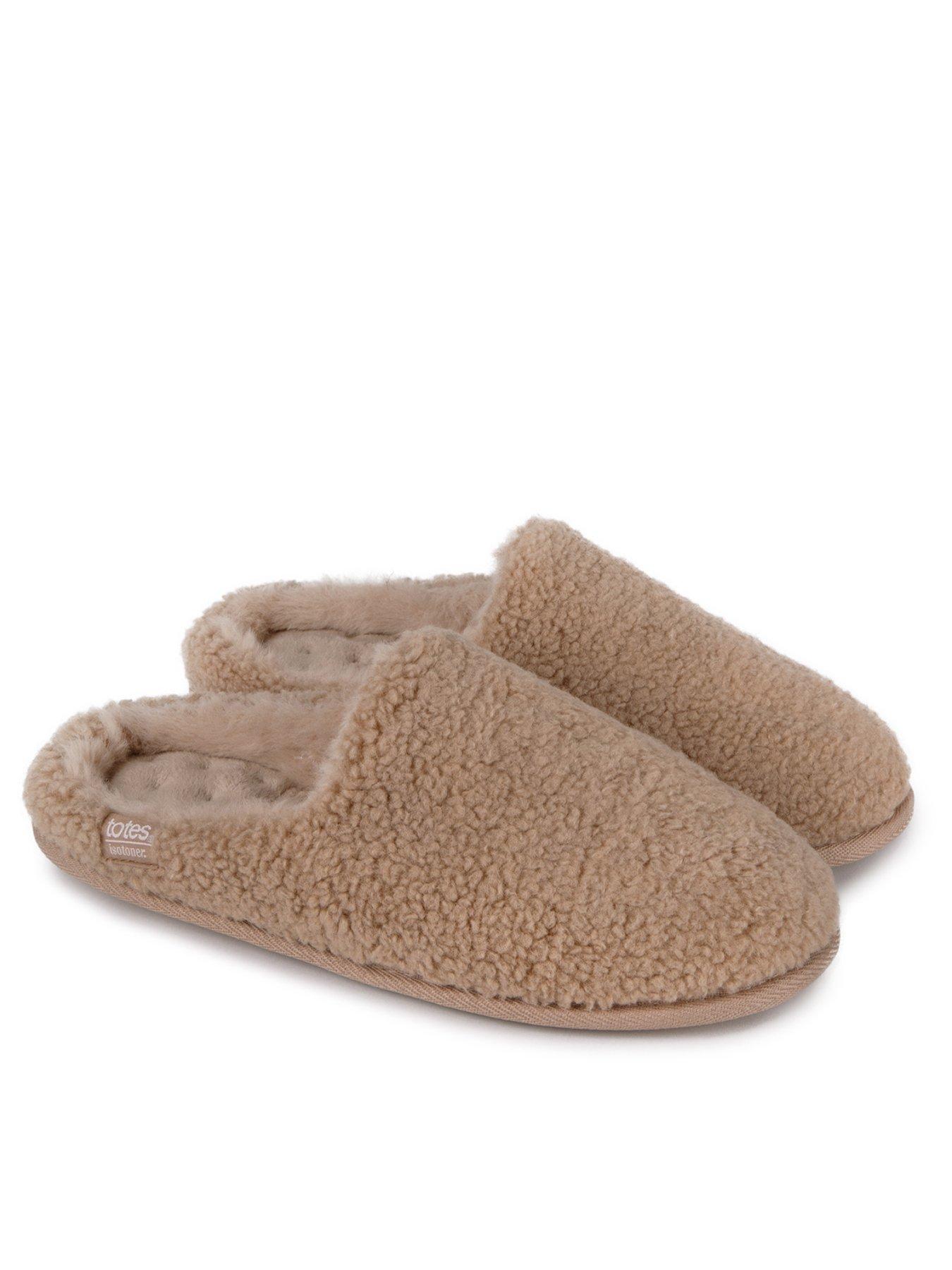  image of totes-isotoner-curly-fur-mule-slippers-natural