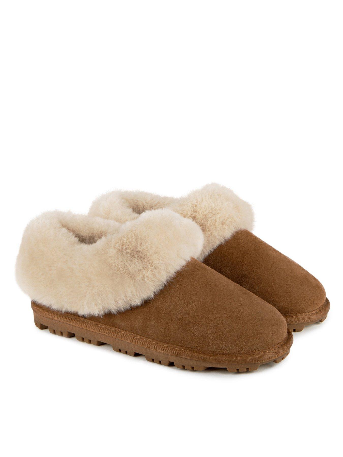totes-isotoner-real-suede-bootie-wfur-cuff-slippers-tan