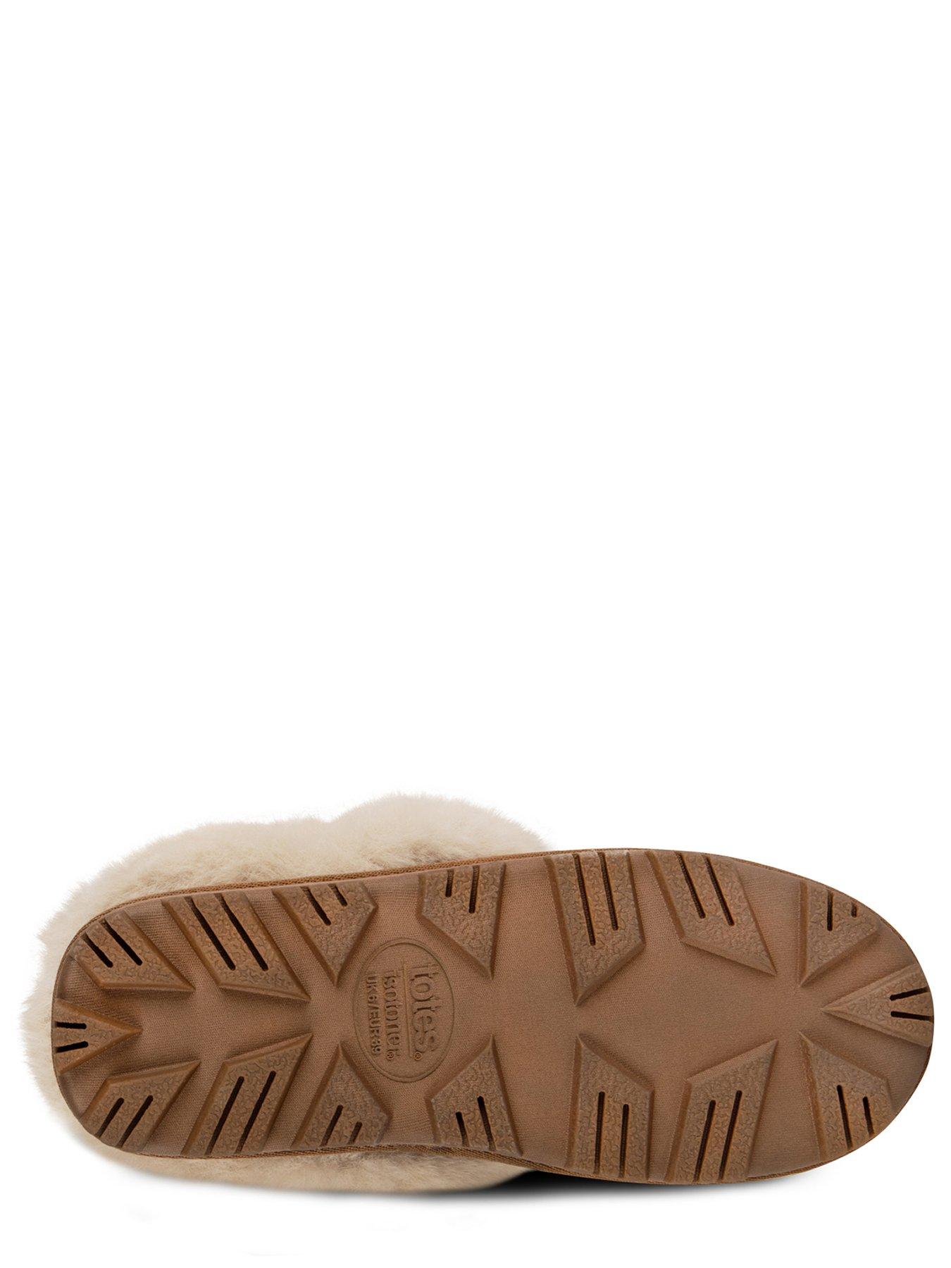  image of totes-isotoner-real-suede-bootie-wfur-cuff-slippers-tan