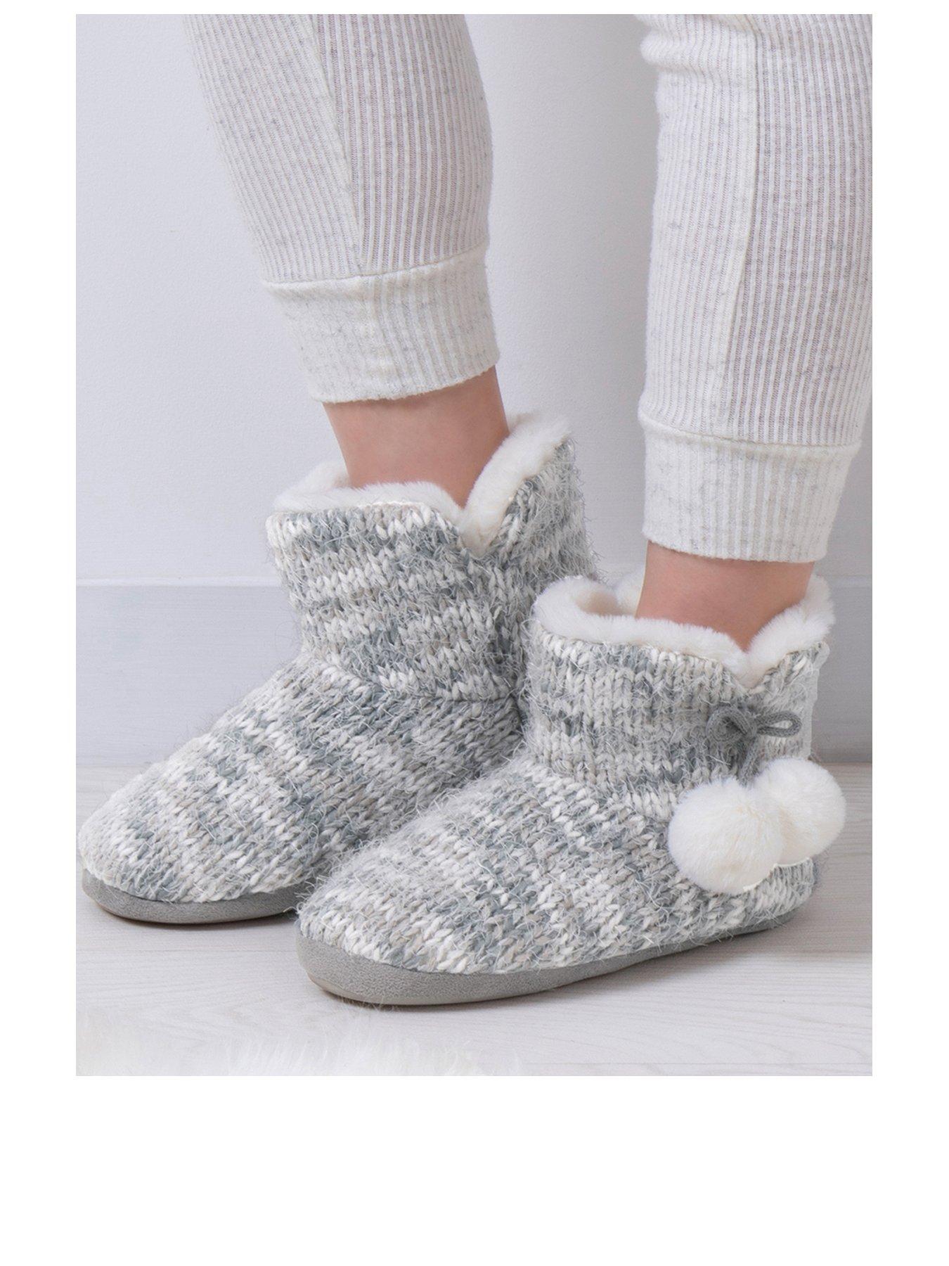  image of totes-space-dye-knitted-boot-slippers-grey