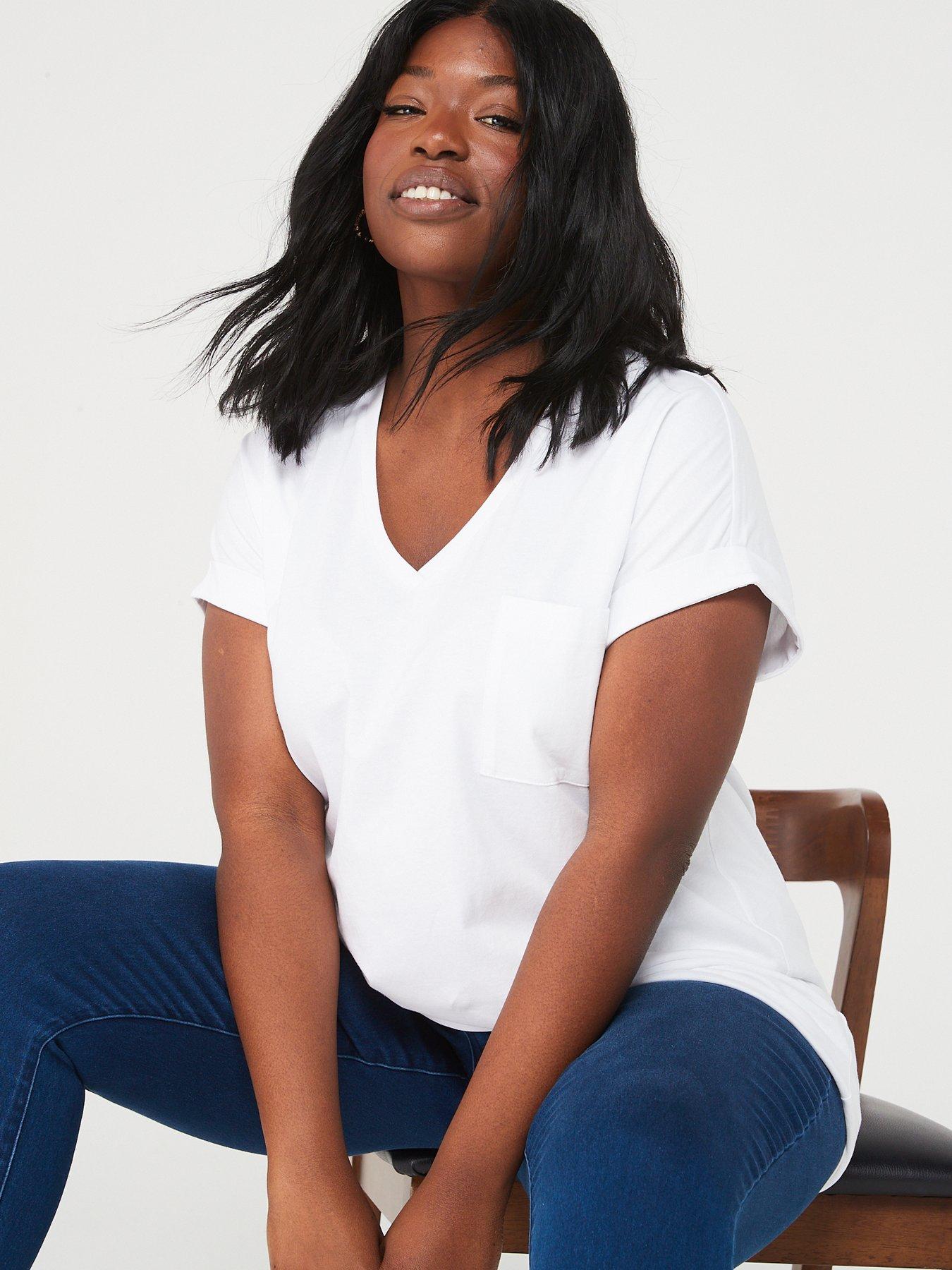  image of v-by-very-curve-v-neck-pocket-tee