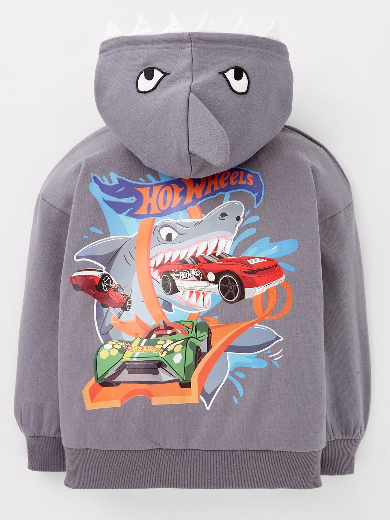  image of hot-wheels-zip-through-shark-hoodie-grey