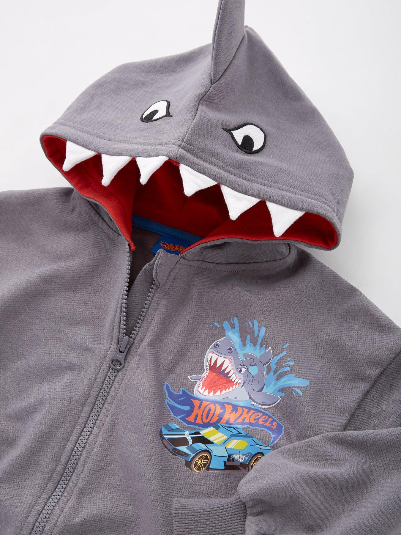  image of hot-wheels-zip-through-shark-hoodie-grey