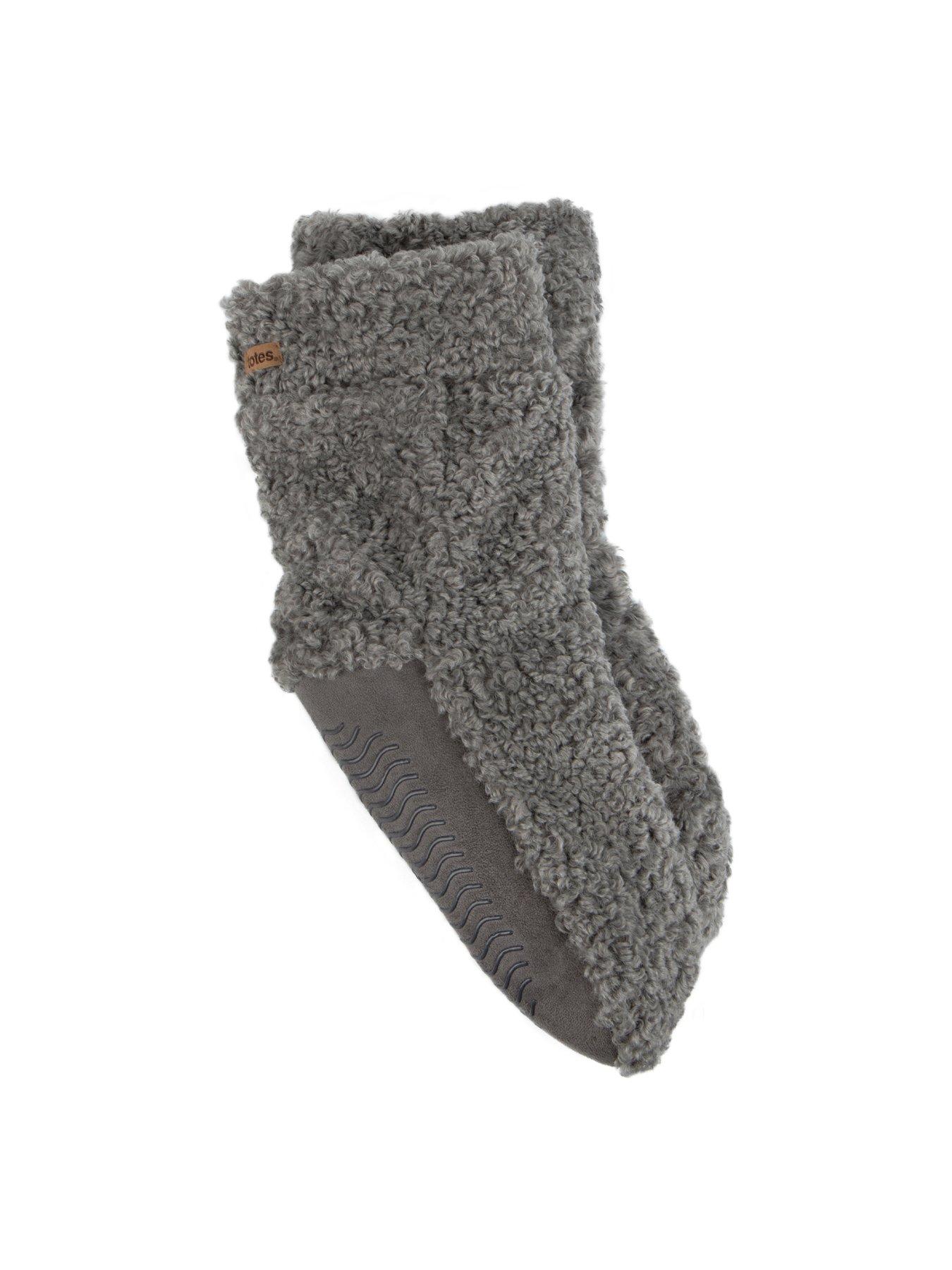 undefined Textured Faux Fur Slipper Sock Booties - Charcoal