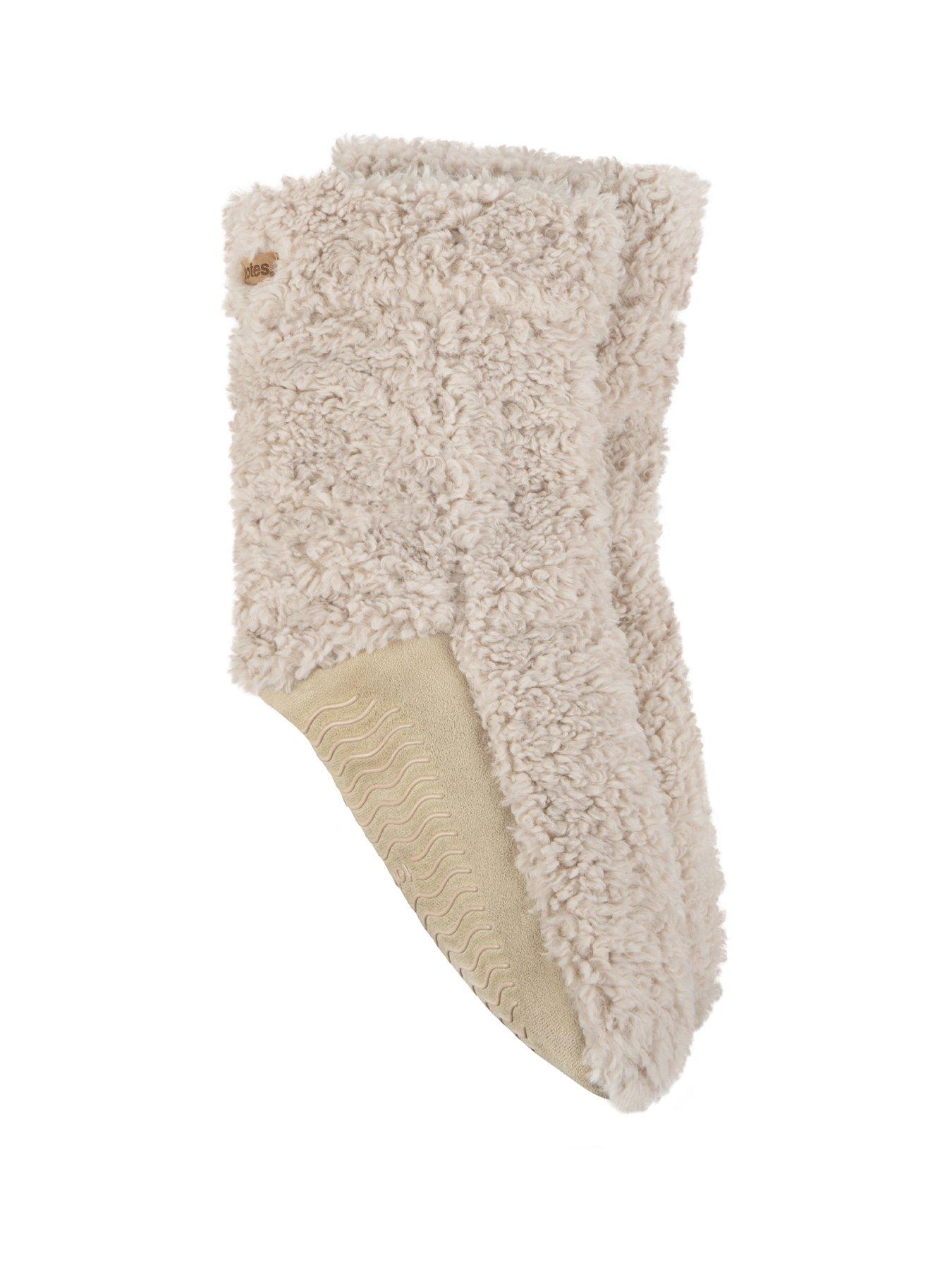  image of totes-textured-faux-fur-slipper-sock-booties-cream