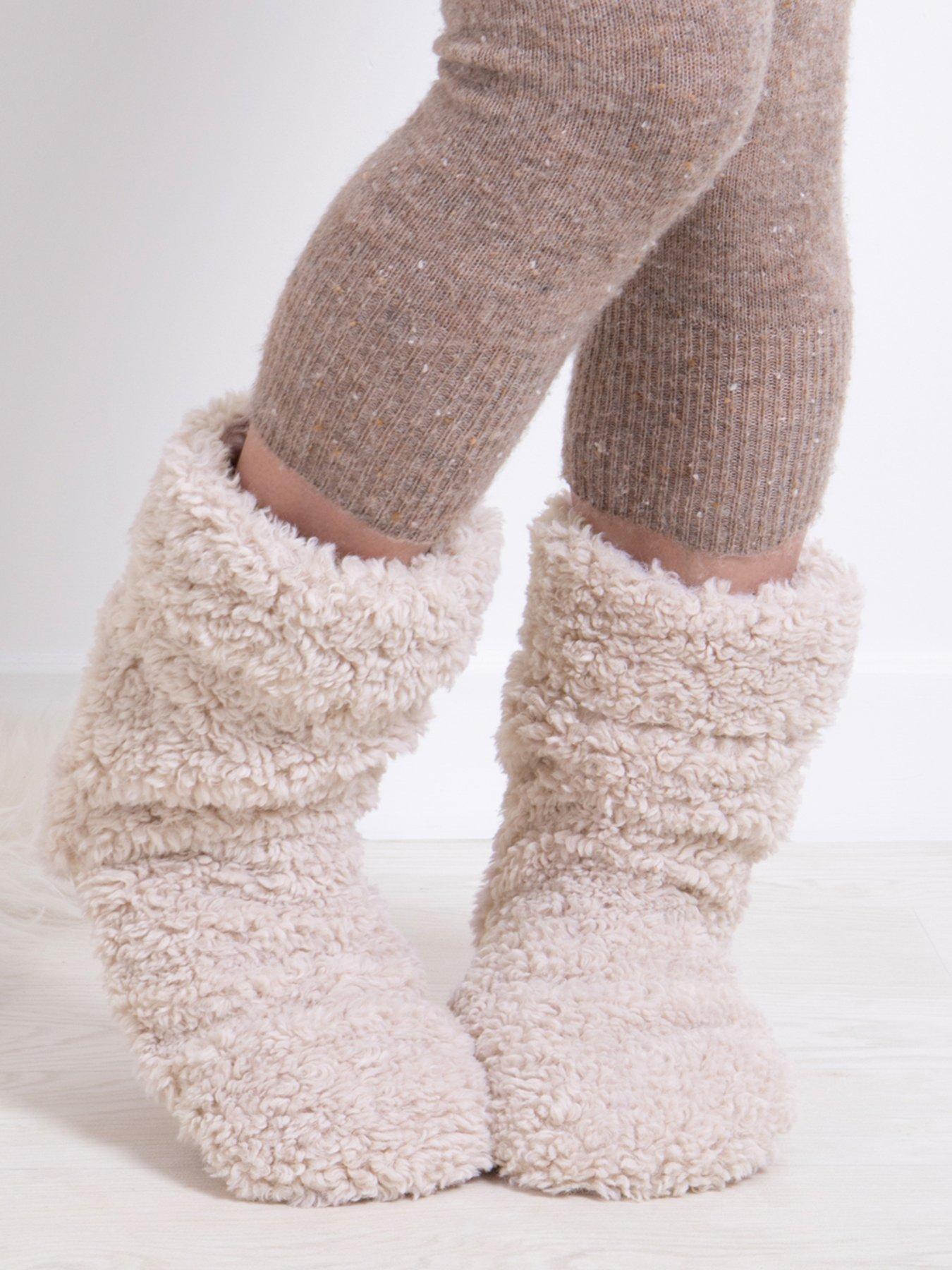  image of totes-textured-faux-fur-slipper-sock-booties-cream