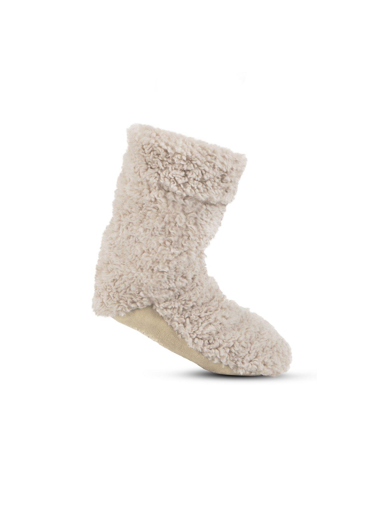  image of totes-textured-faux-fur-slipper-sock-booties-cream