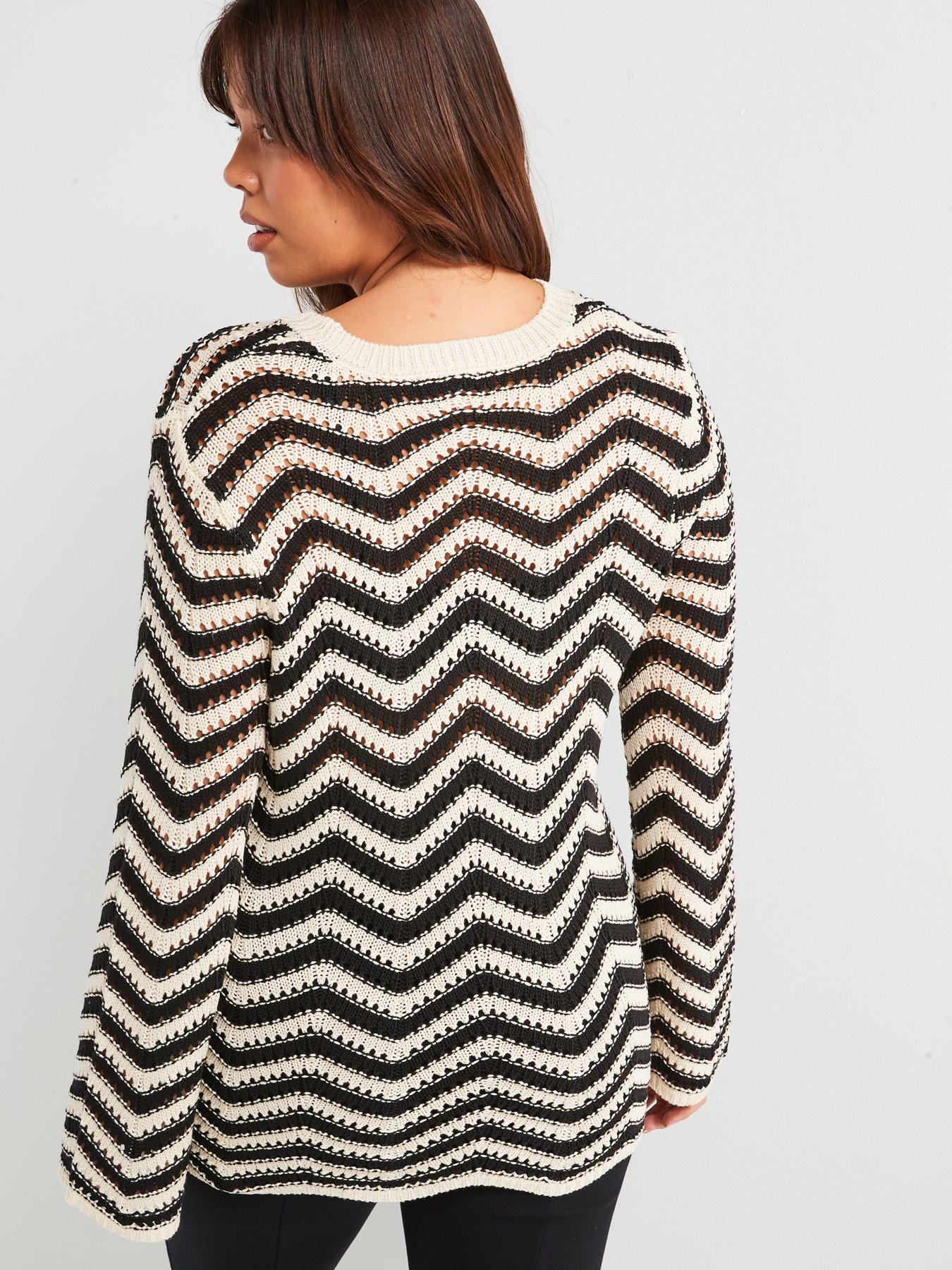  image of v-by-very-curve-chevron-fluted-sleeve-jumper-black