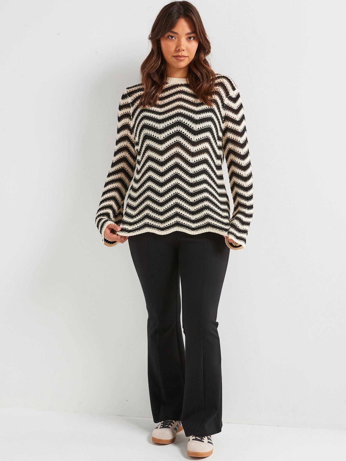  image of v-by-very-curve-chevron-fluted-sleeve-jumper-black