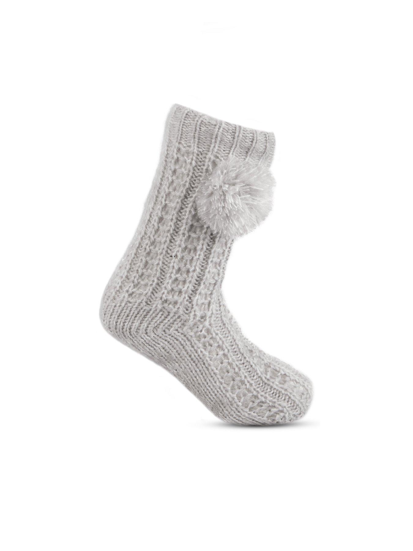  image of totes-luxury-sparkle-slipper-socks-with-pom-grey