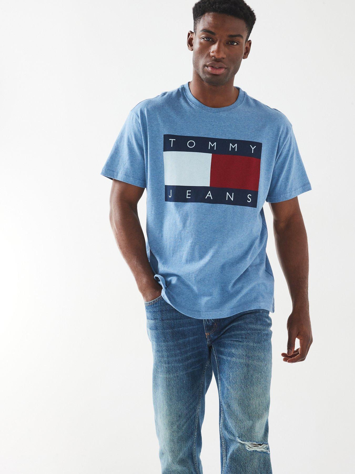 undefined Relaxed Fit Melange Big Flag T-Shirt - Blue