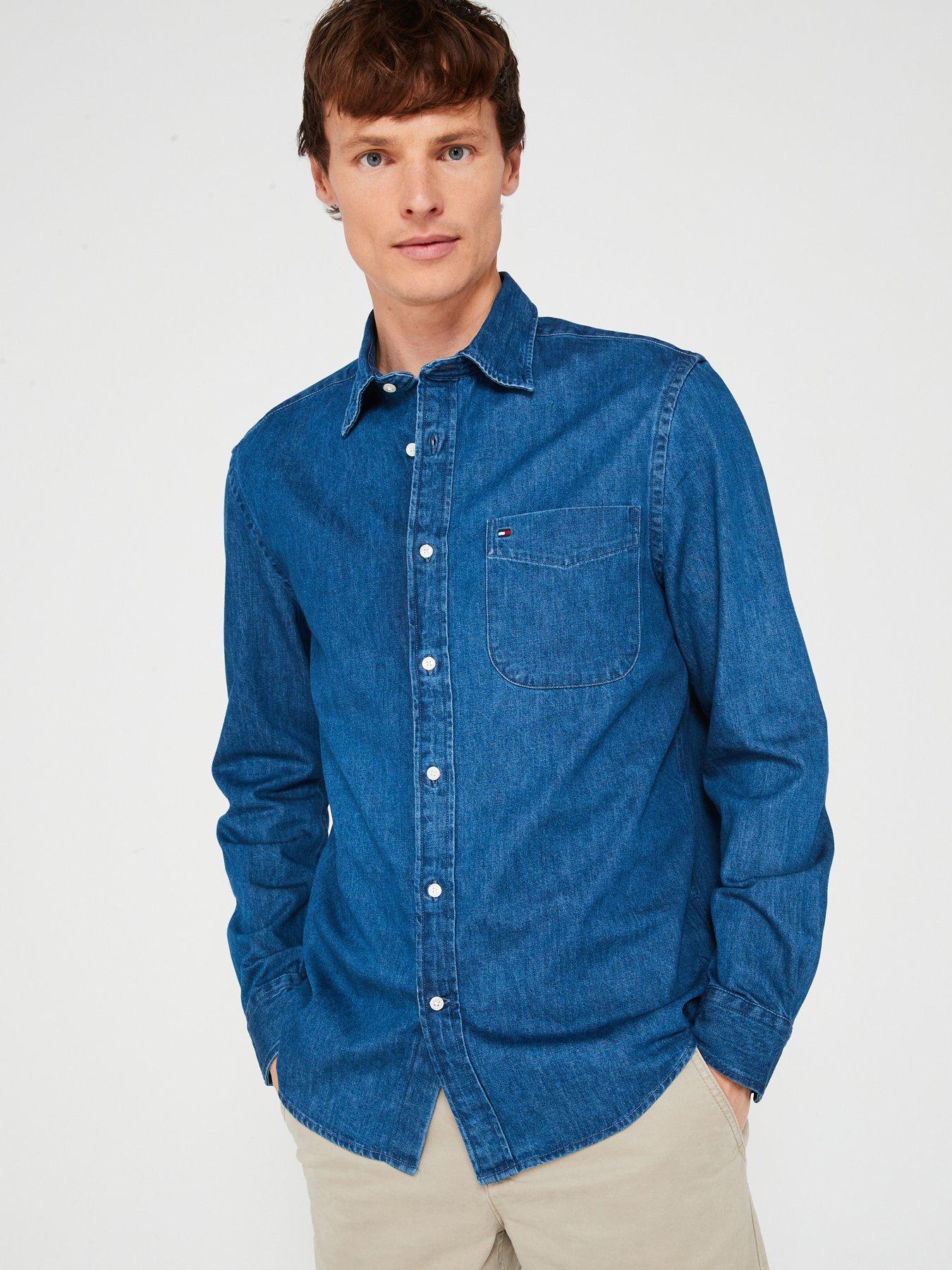  image of tommy-hilfiger-denim-regular-fit-shirt-dark-blue