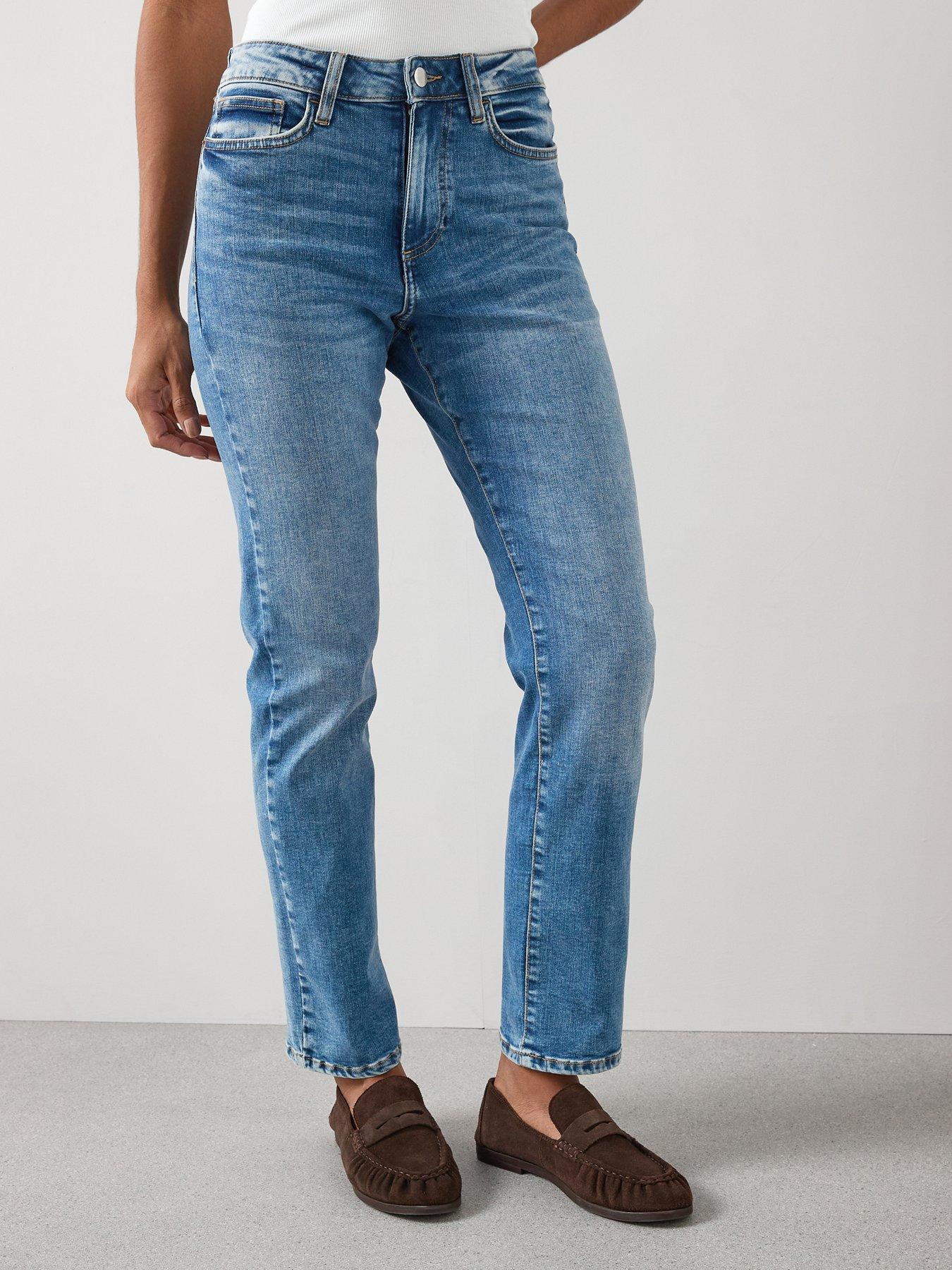 front image of the-very-collection-authentic-straight-leg-jeans-mid-wash