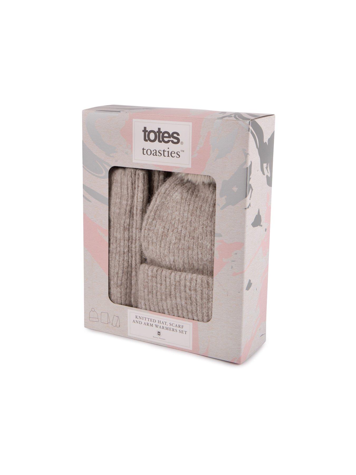  image of totes-knitted-hat-scarf-and-armwarmer-set-beige