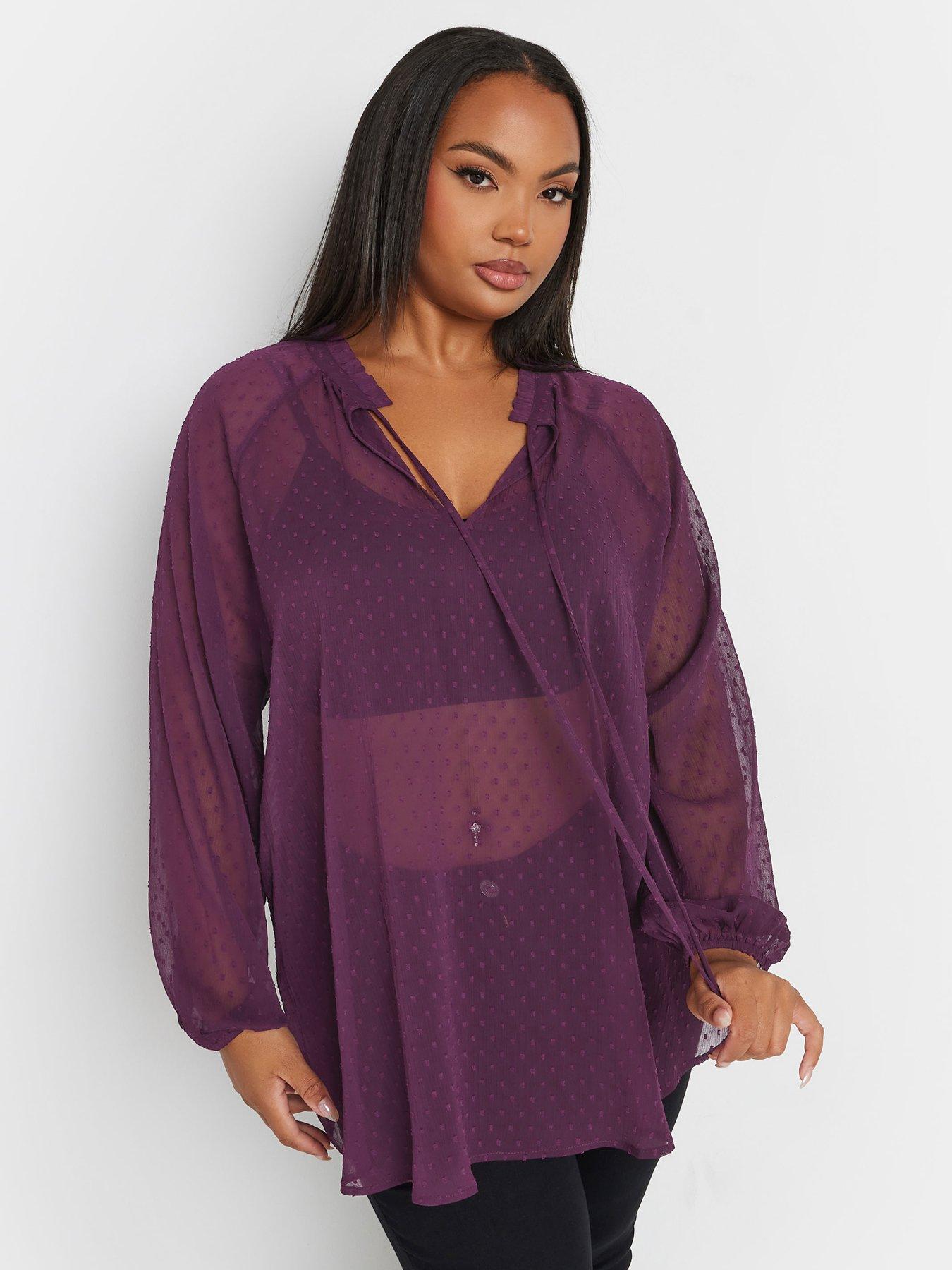 undefined Curve Tie Neck Chiffon Top