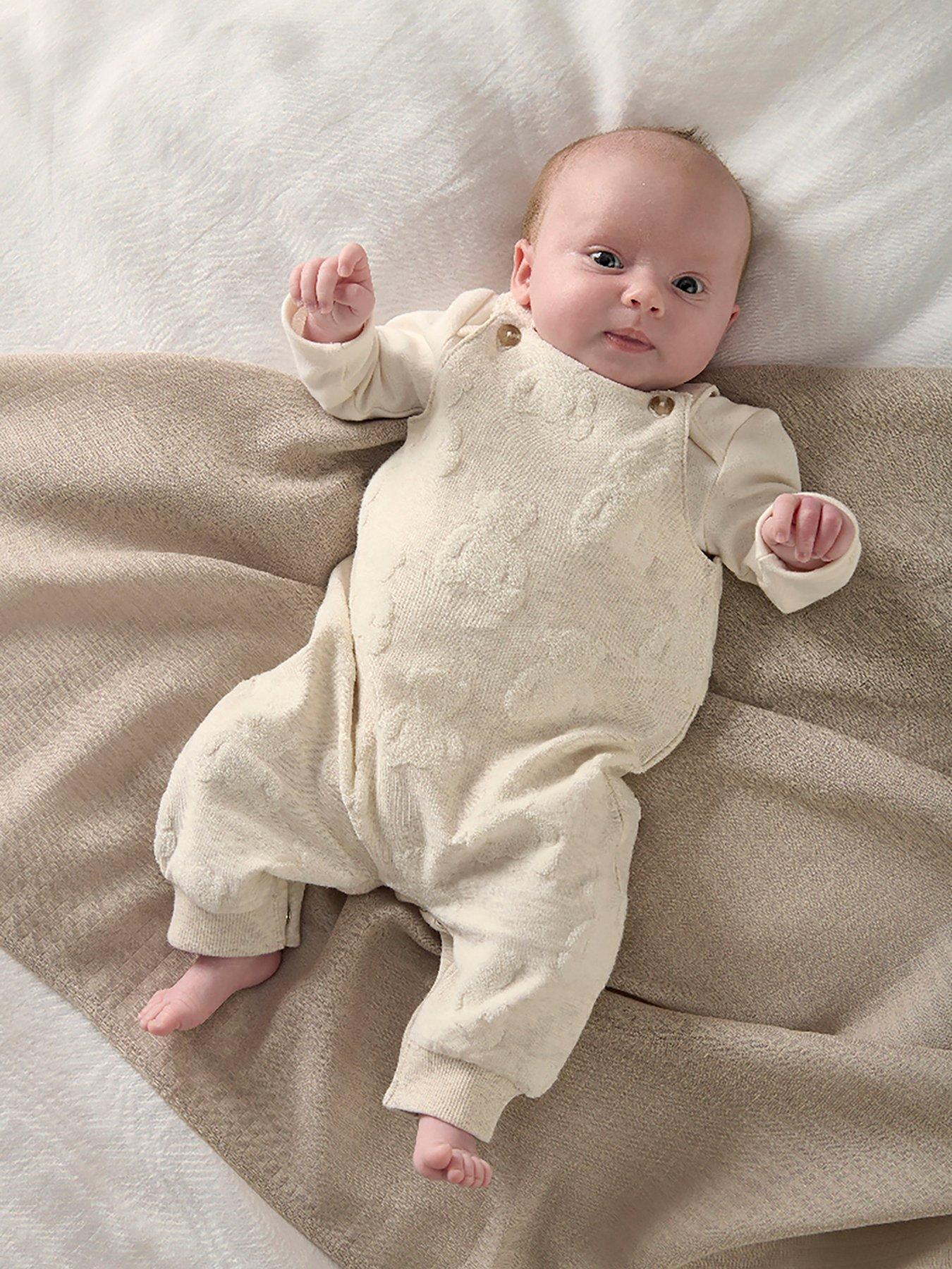 mamas-papas-baby-unisex-teddy-bear-textured-dungaree-amp-bodysuit-set-beige