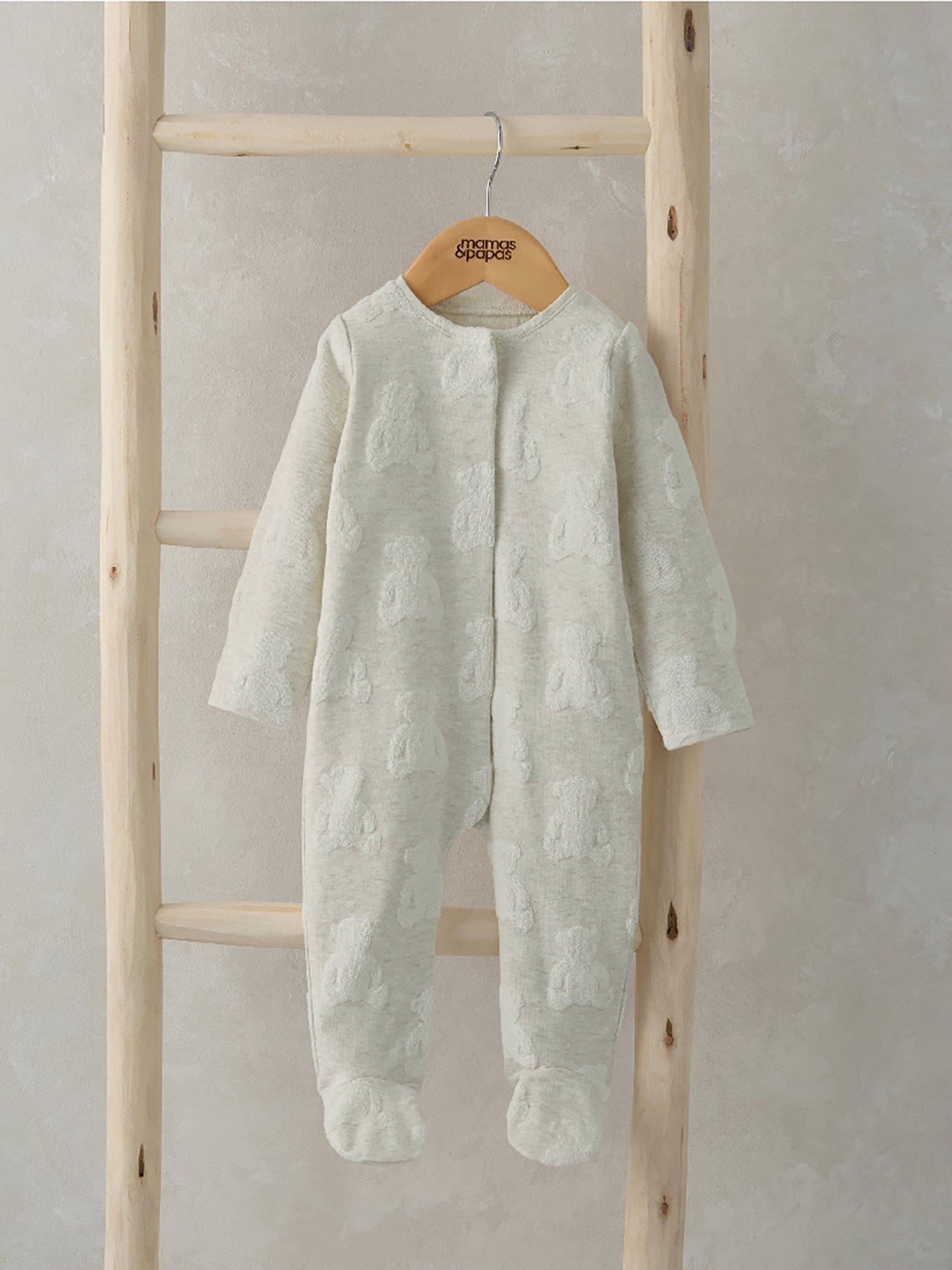  image of mamas-papas-baby-unisex-teddy-bear-textured-sleepsuit-beige