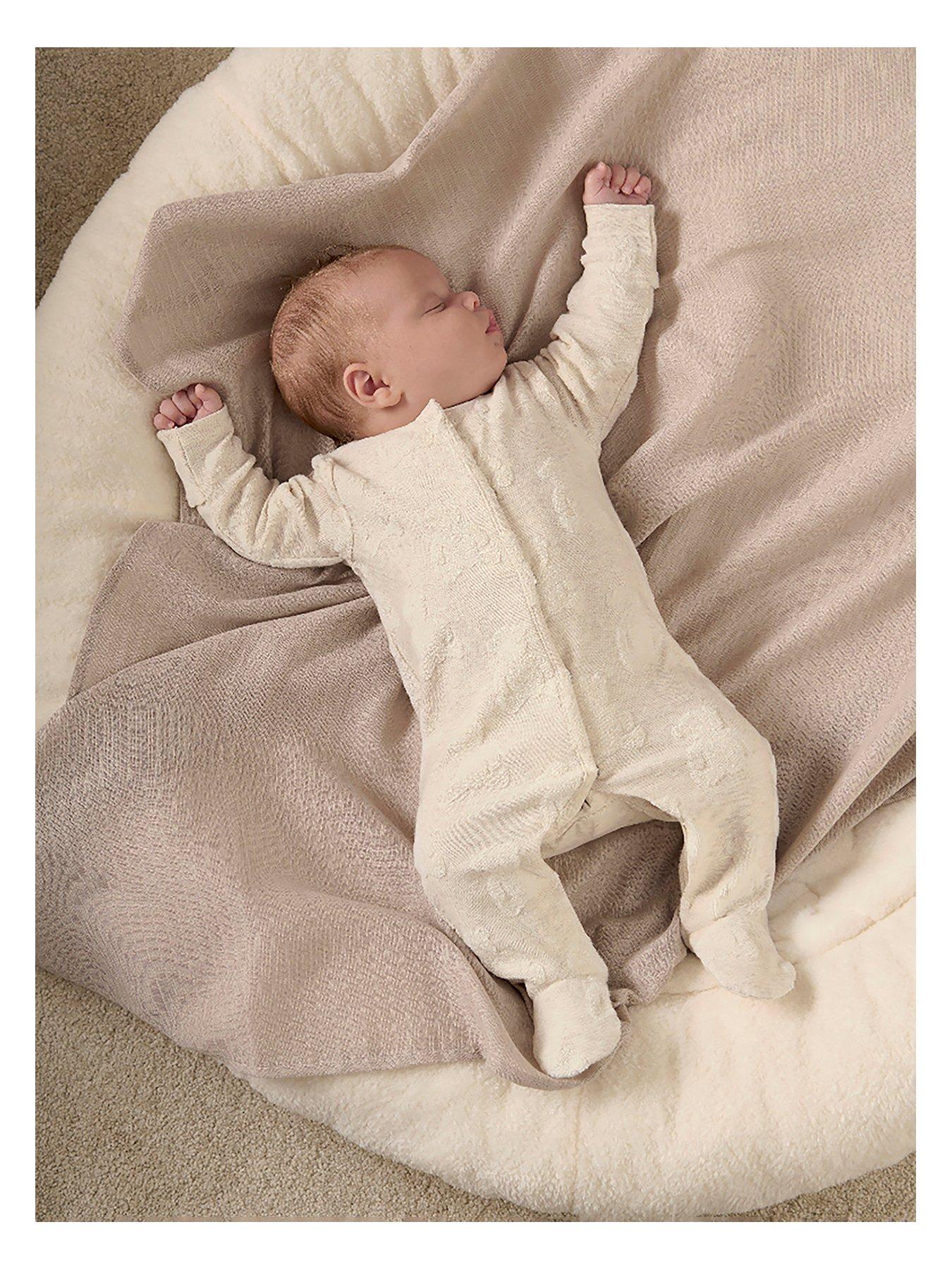  image of mamas-papas-baby-unisex-teddy-bear-textured-sleepsuit-beige
