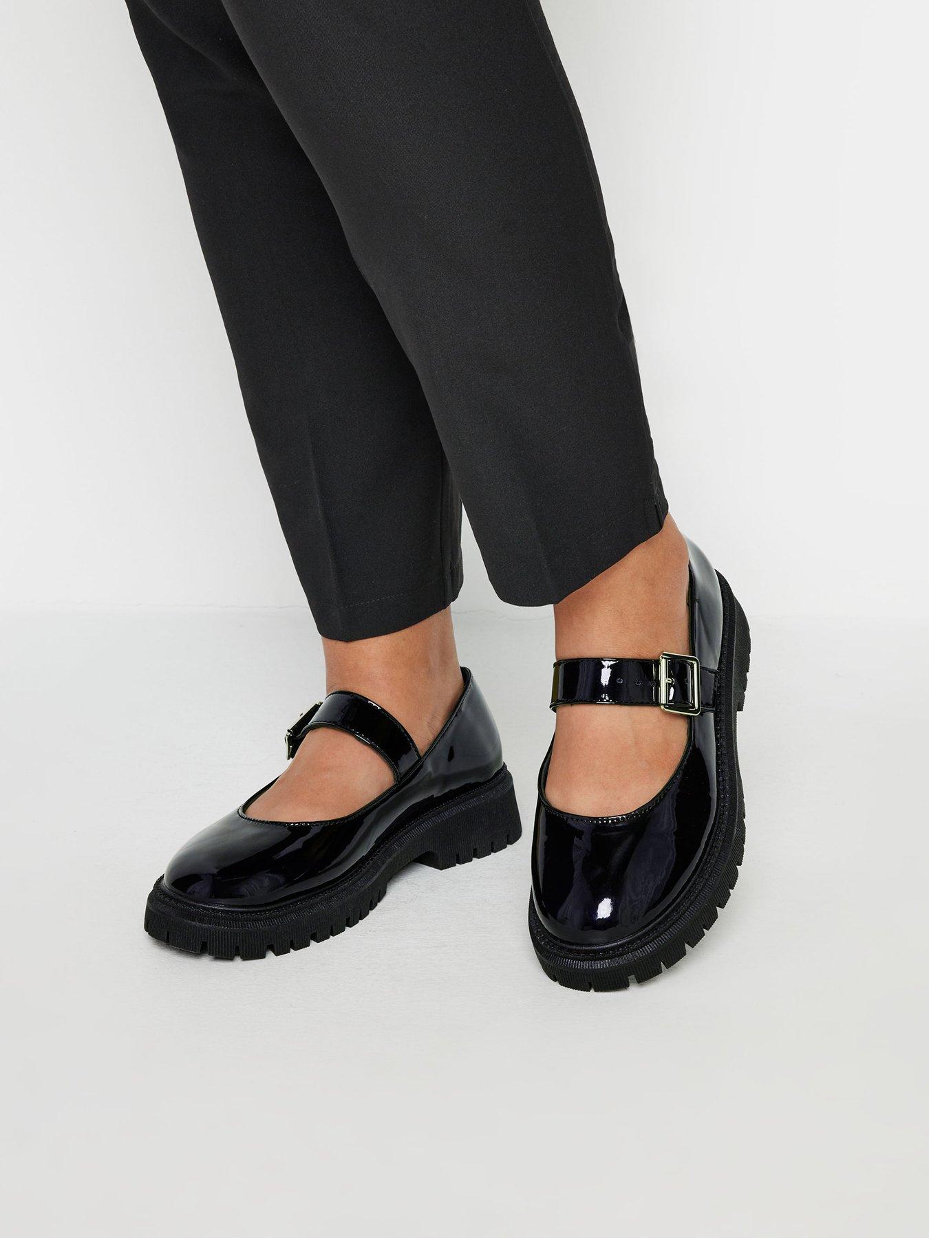 Yours Extra Wide Fit Chunky Mary Jane Patent Black Littlewoods