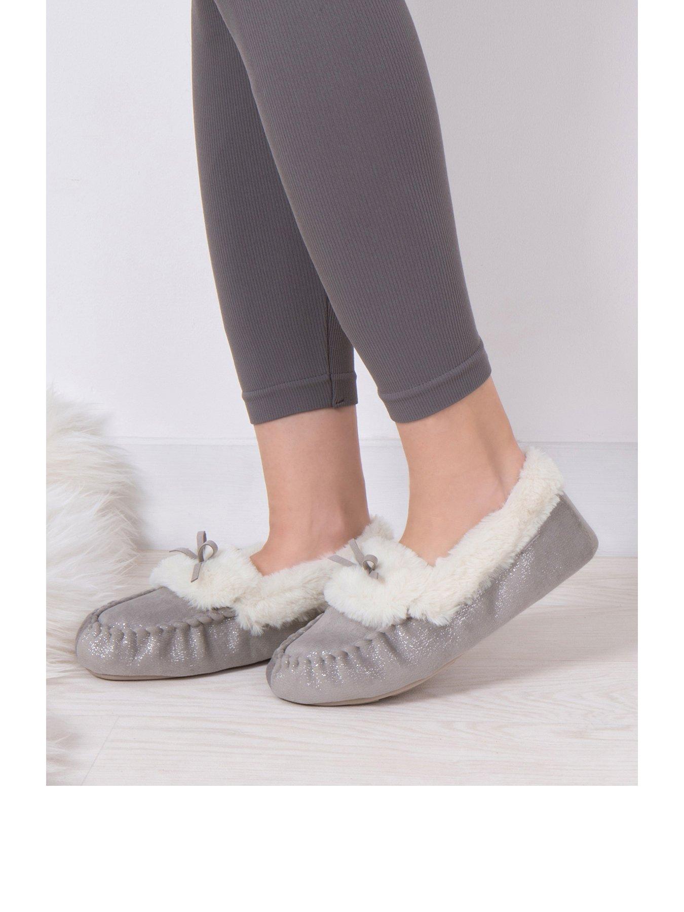  image of totes-sparkle-moccasin-slippers-grey