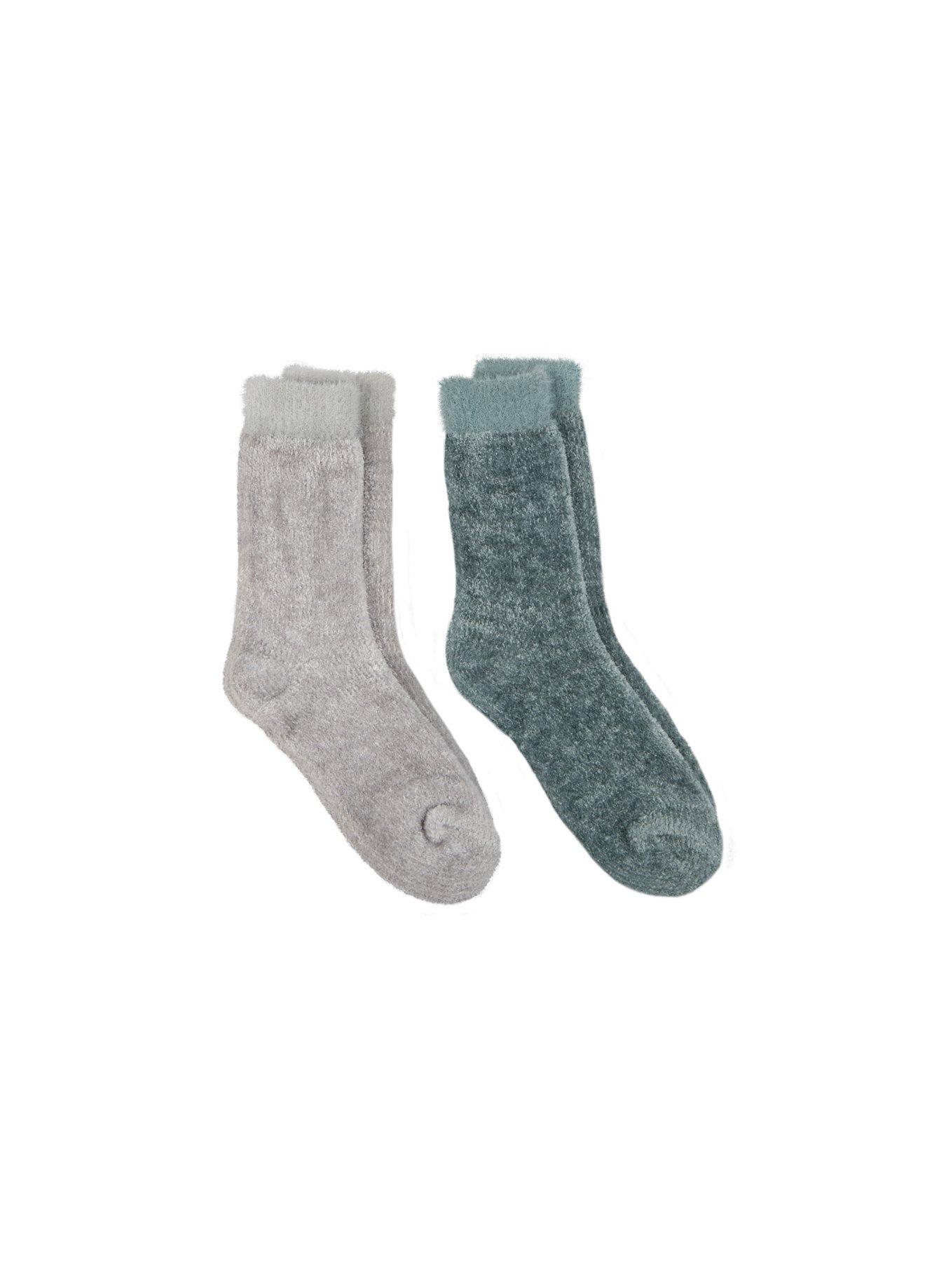 TOTES 2pack Chenille Supersoft Slipper Socks - Sage/grey