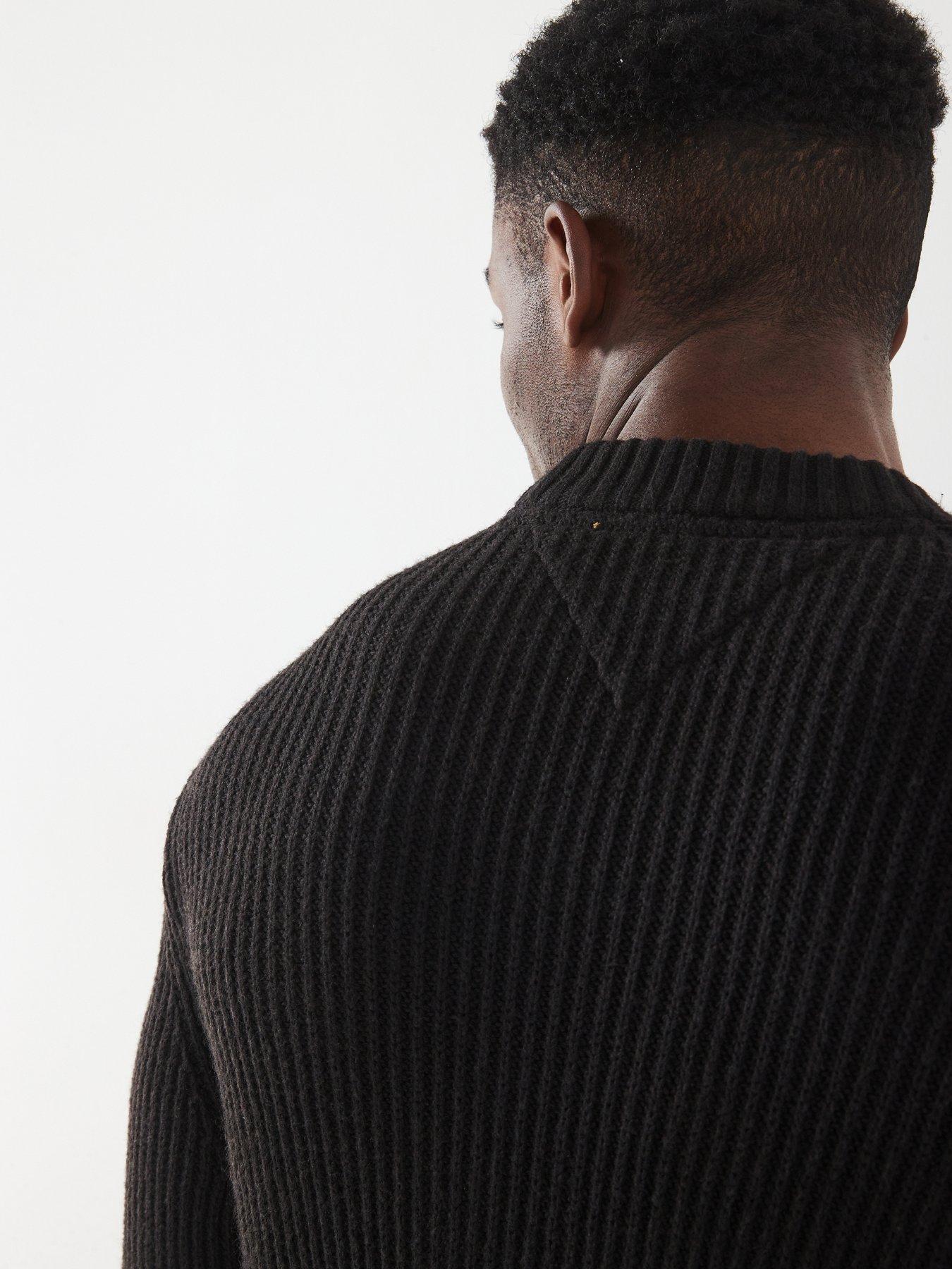  image of tommy-jeans-regular-fit-badge-textured-crew-neck-knitted-jumper-black
