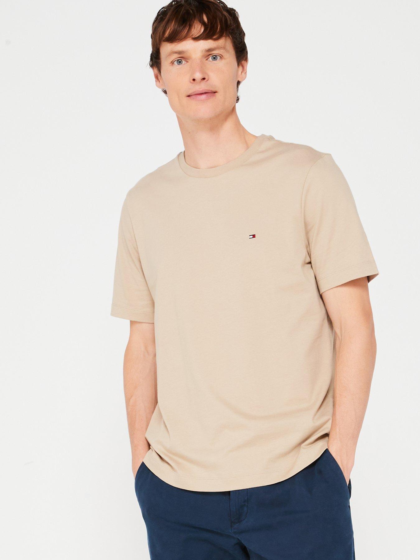  image of tommy-hilfiger-regular-fit-essential-flag-logo-t-shirt-beige
