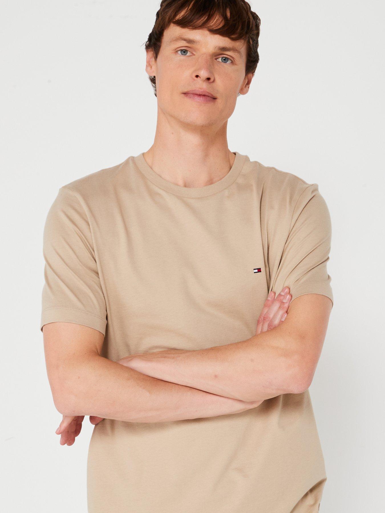  image of tommy-hilfiger-regular-fit-essential-flag-logo-t-shirt-beige