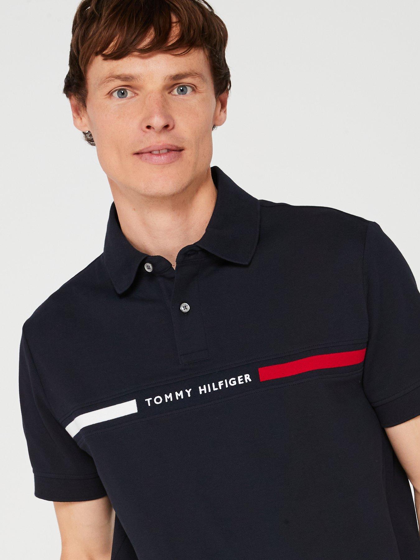  image of tommy-hilfiger-regular-fit-chest-stripe-polo-shirt-navy