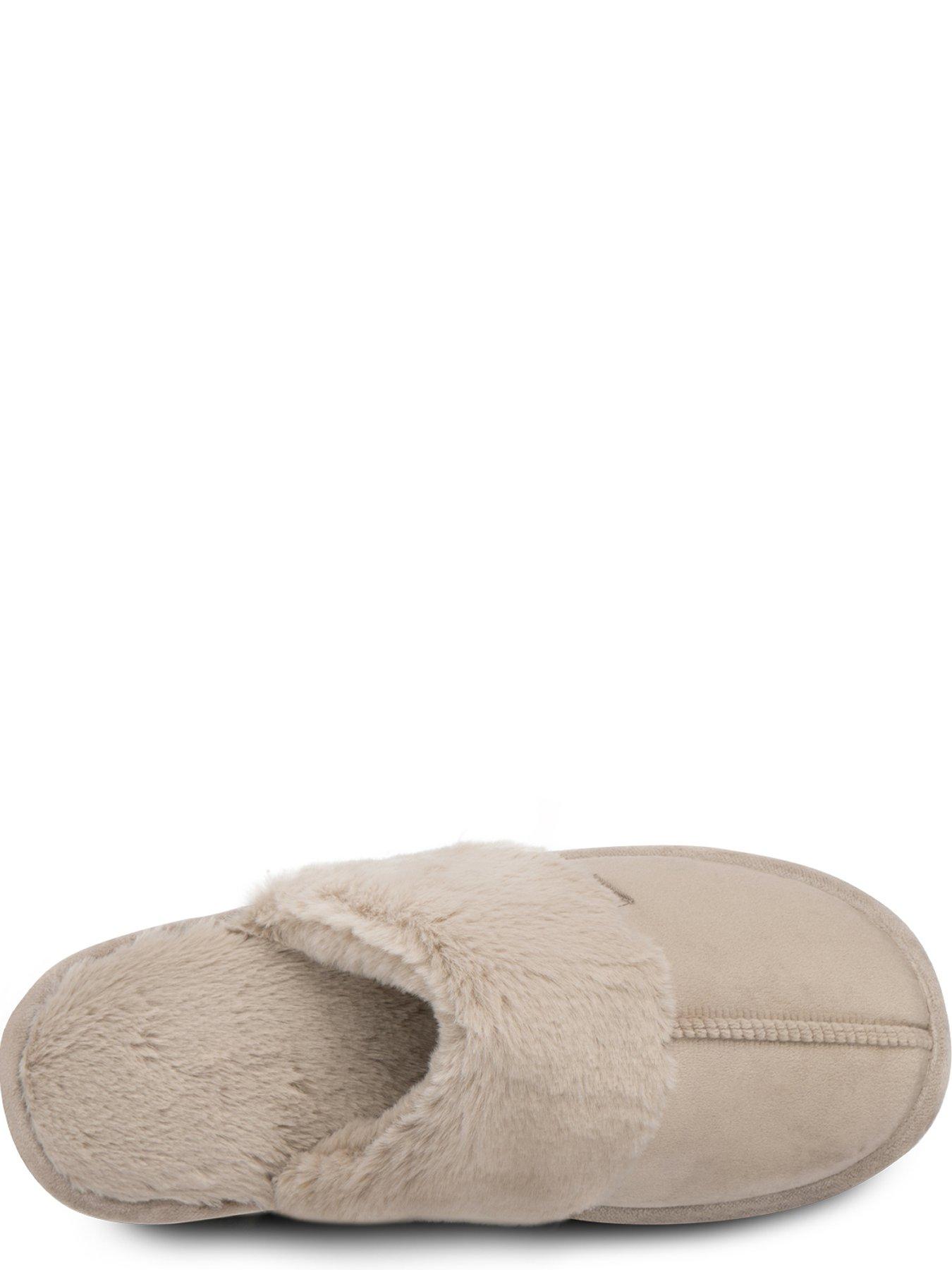  image of totes-velour-mule-slippers-taupe