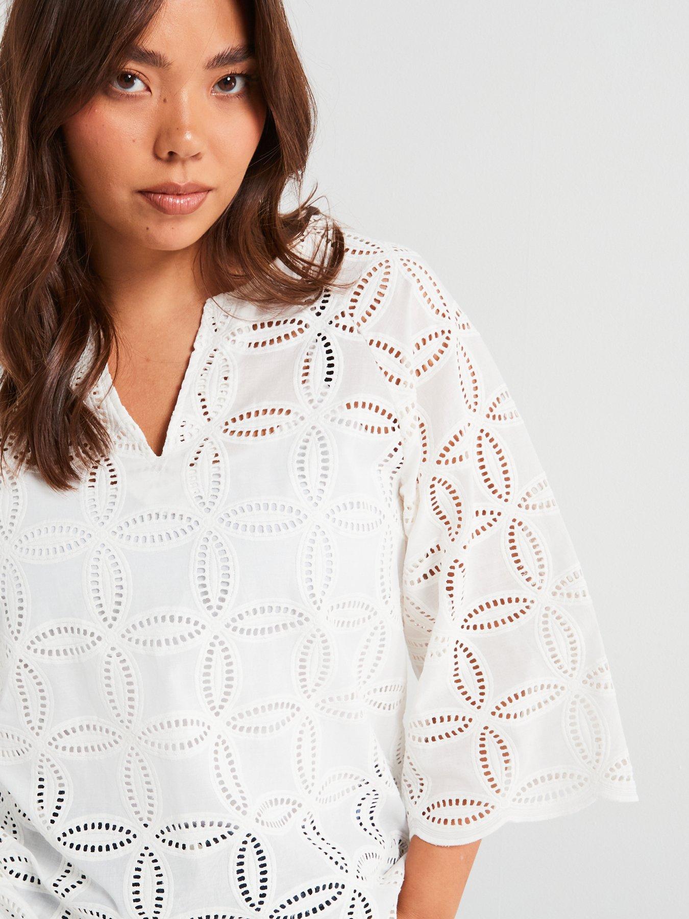  image of v-by-very-curve-embroidered-blouse-cream